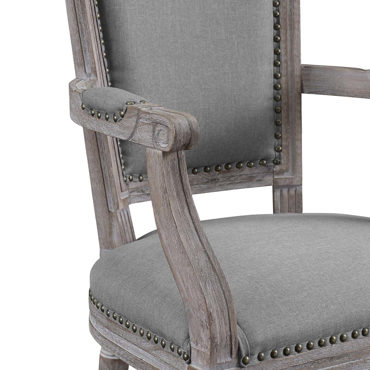 Penchant Dining Armchair Upholstered Fabric Set of 4, Fabric Wood Nail Rivet, Light Grey Gray 15794