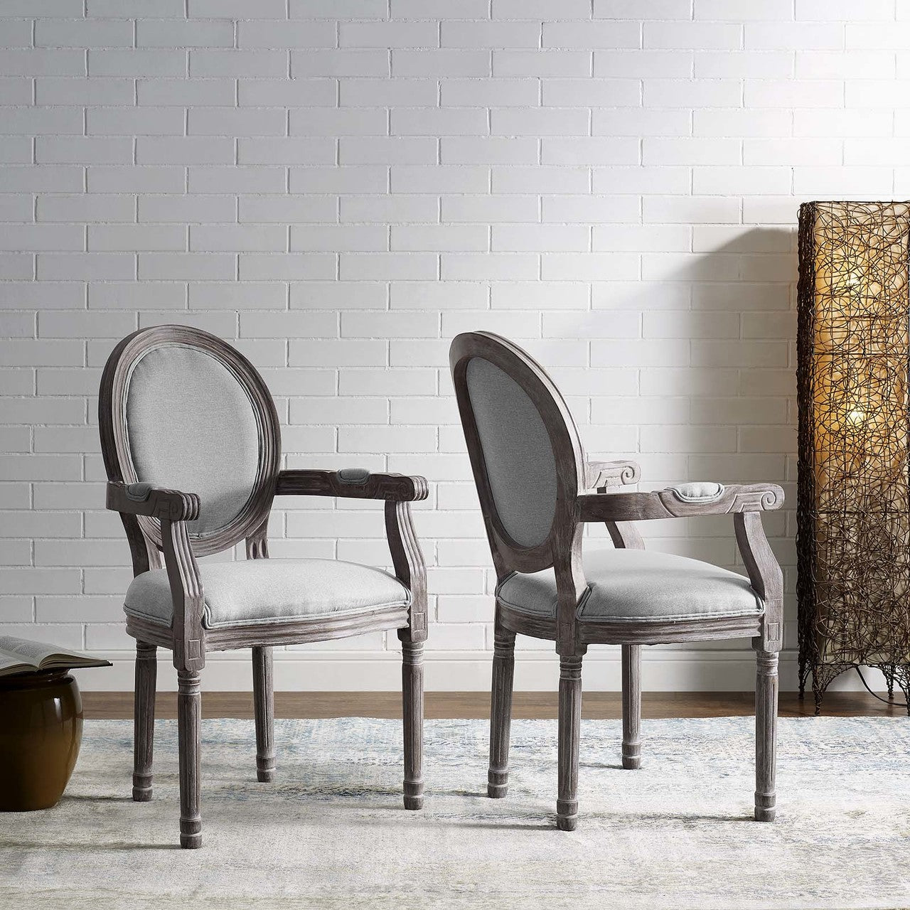 Emanate Dining Armchair Upholstered Fabric Set of 2, Fabric Wood, Light Grey Gray 15419