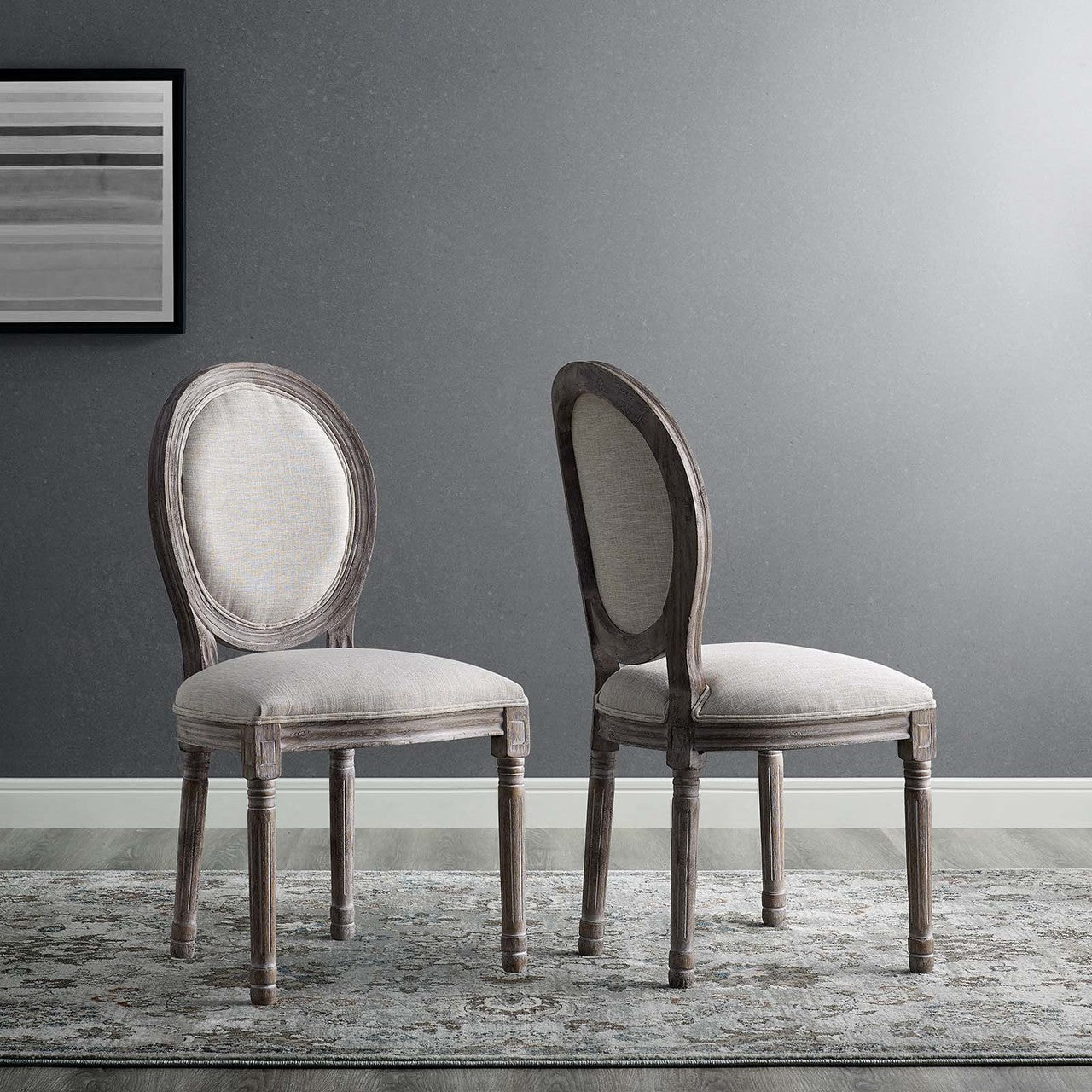 Emanate Dining Side Chair Upholstered Fabric Set of 2, Fabric Wood, Beige 15420