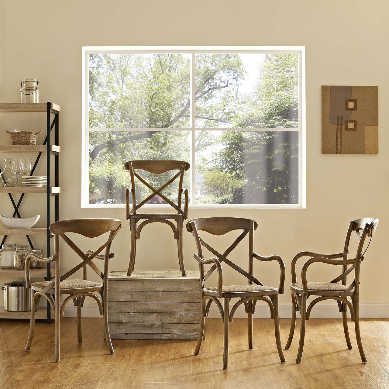 Gear Dining Armchair Set of 4, Wood, Brown 15446