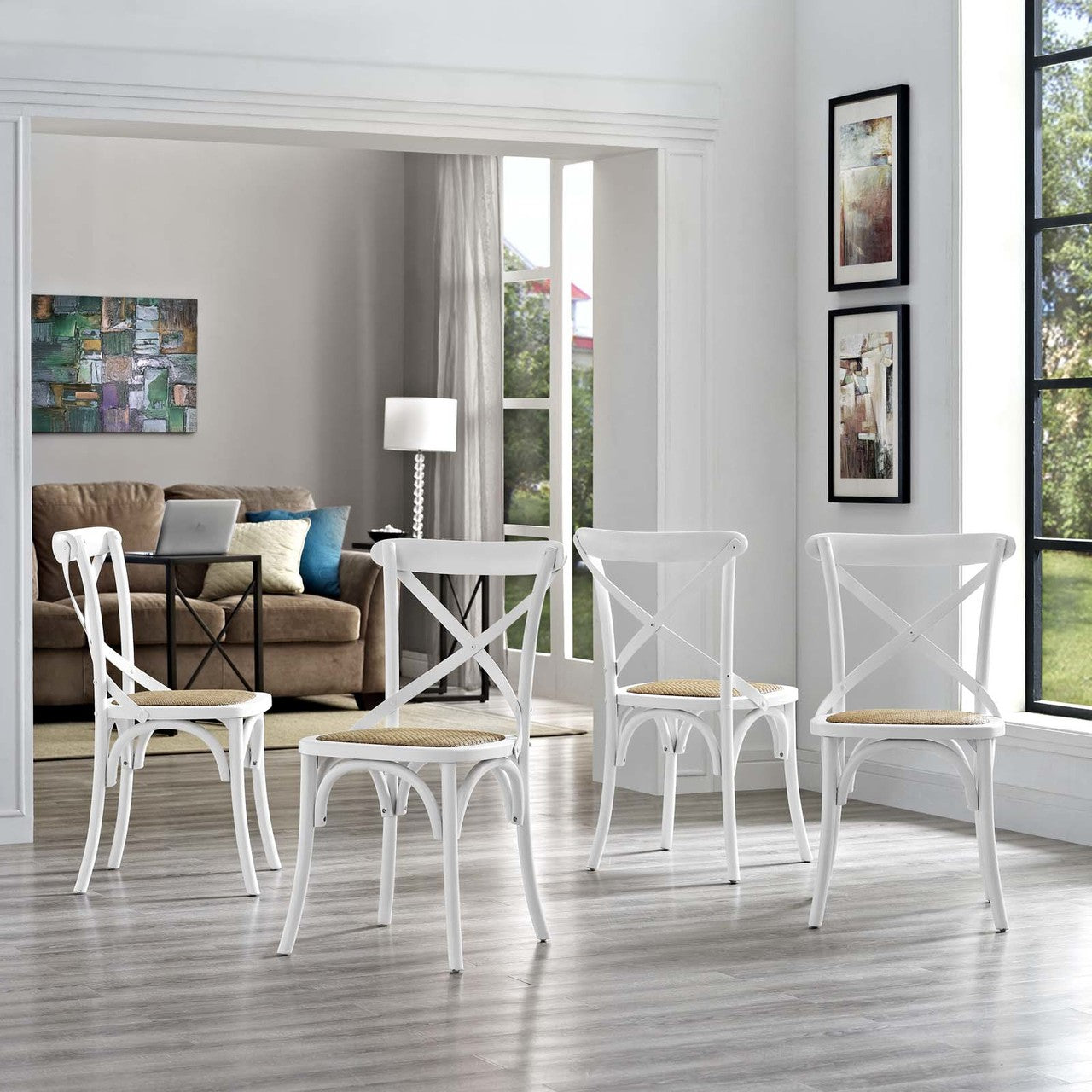 Gear Dining Side Chair Set of 4, Wood, White 15456