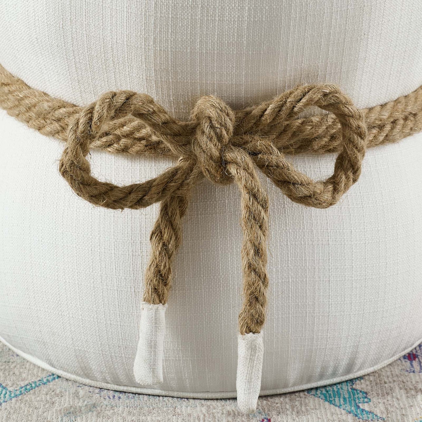 Beat Nautical Rope Upholstered Fabric Ottoman, Fabric, White, 17431