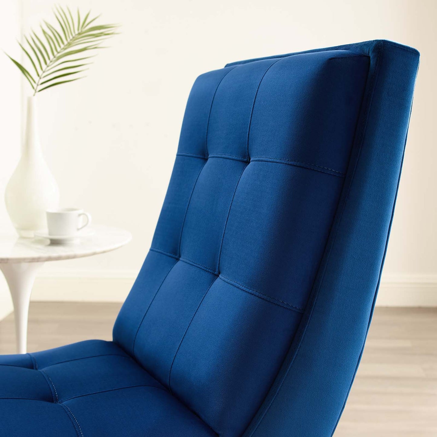 Ramp Upholstered Performance Velvet Lounge Chair and Ottoman Set, Velvet Fabric Wood, Navy Blue, 17445