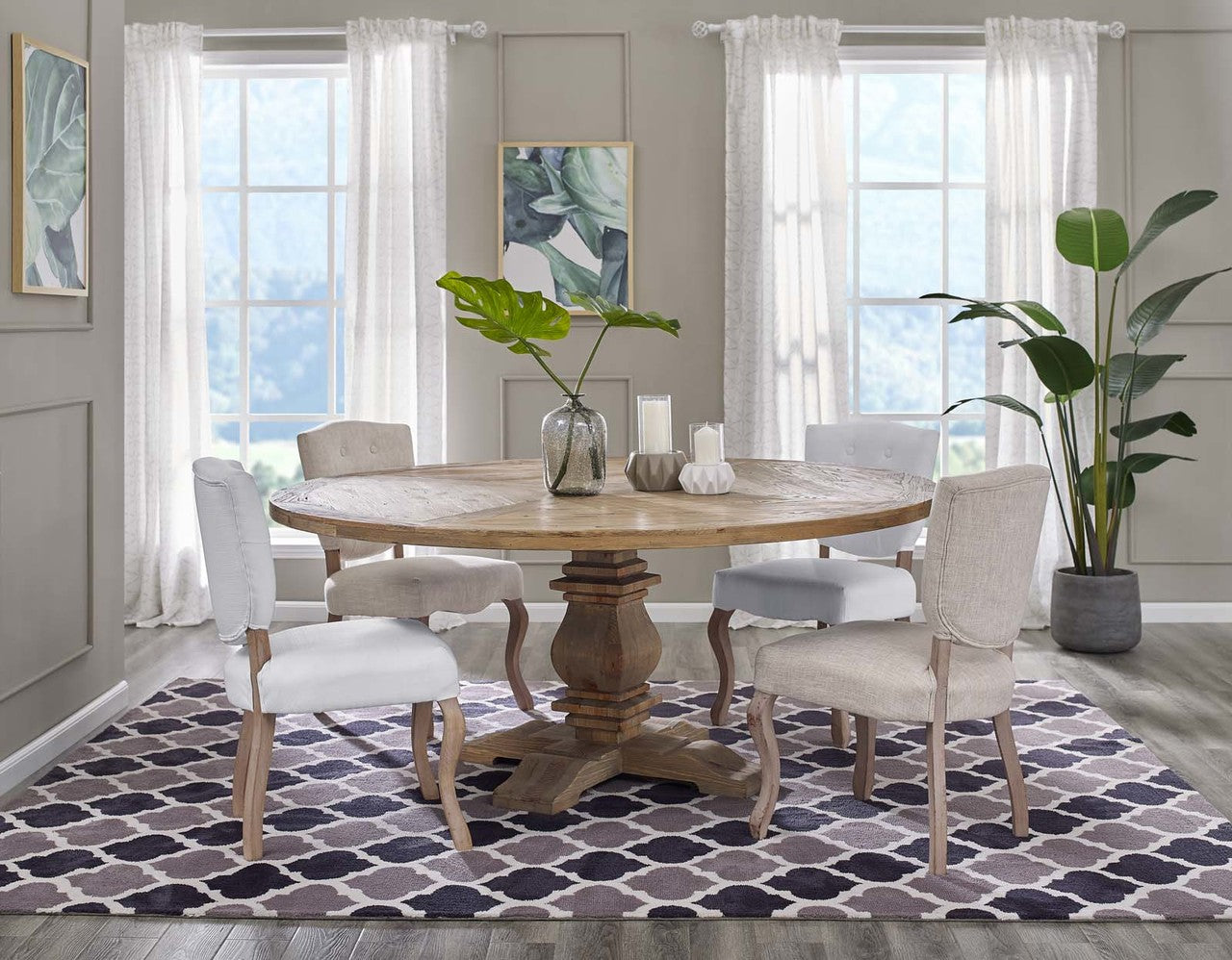 Column 71" Round Pine Wood Dining Table, Wood, Brown 15461