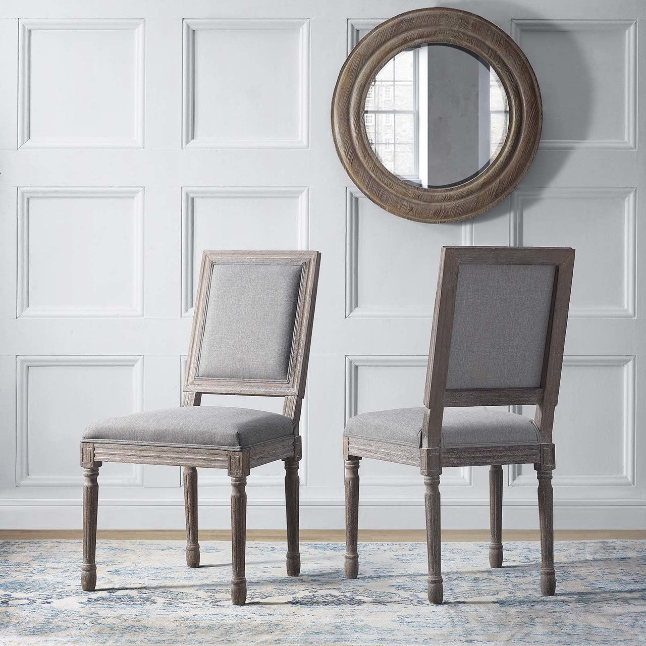Court Dining Side Chair Upholstered Fabric Set of 2, Fabric Wood, Light Grey Gray 15468
