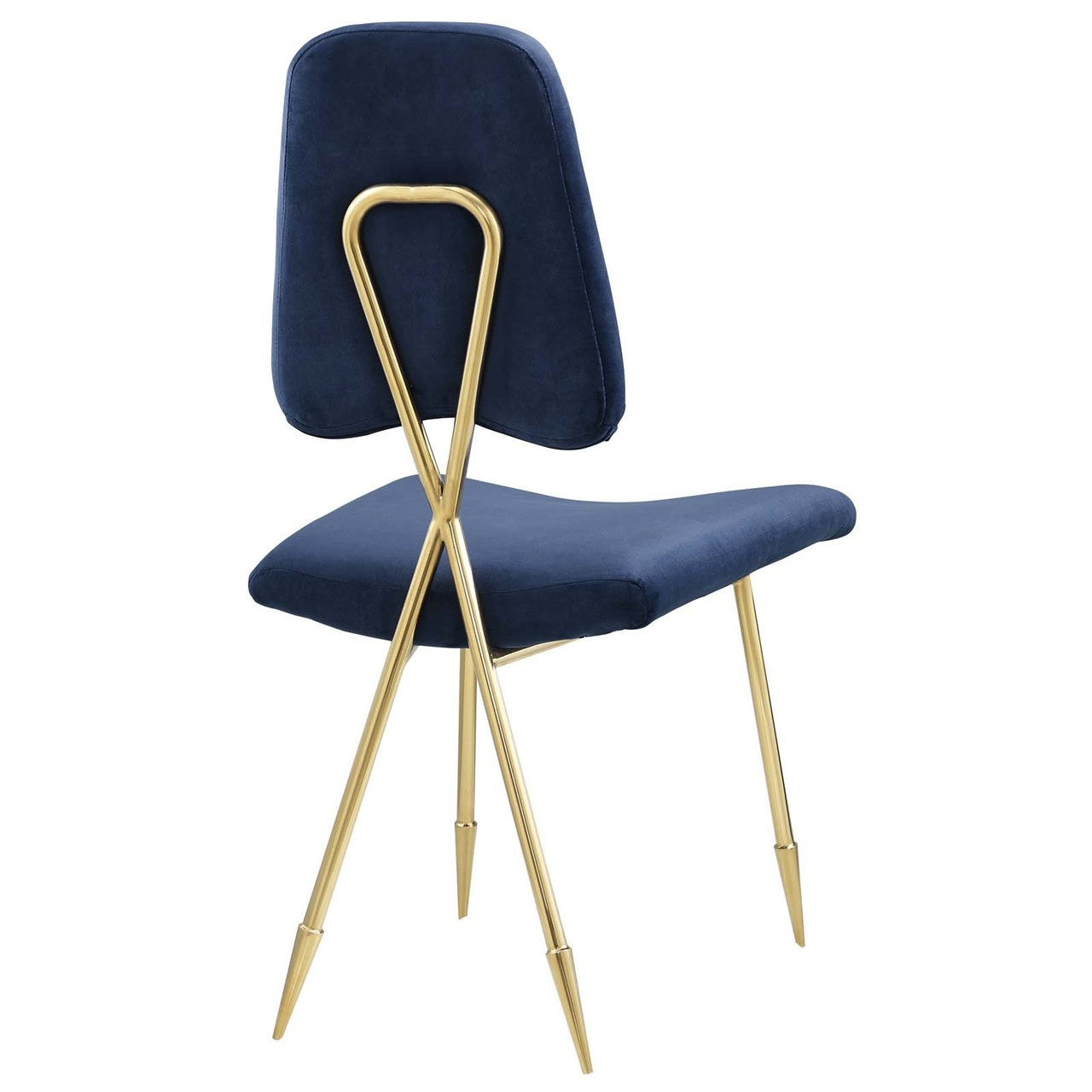 Ponder Dining Side Chair Set of 2, Velvet Fabric Steel Metal, Navy Blue 15852