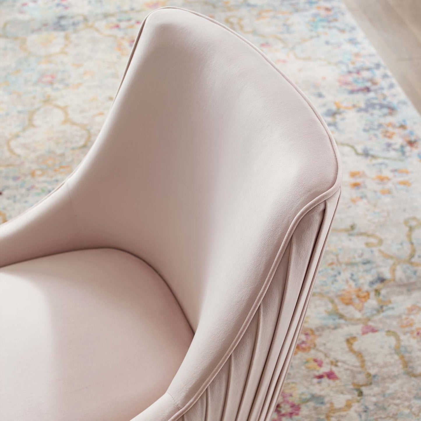 Discern Pleated Back Upholstered Performance Velvet Dining Chair, Velvet Fabric Stainless Steel Metal, Pink, 17463
