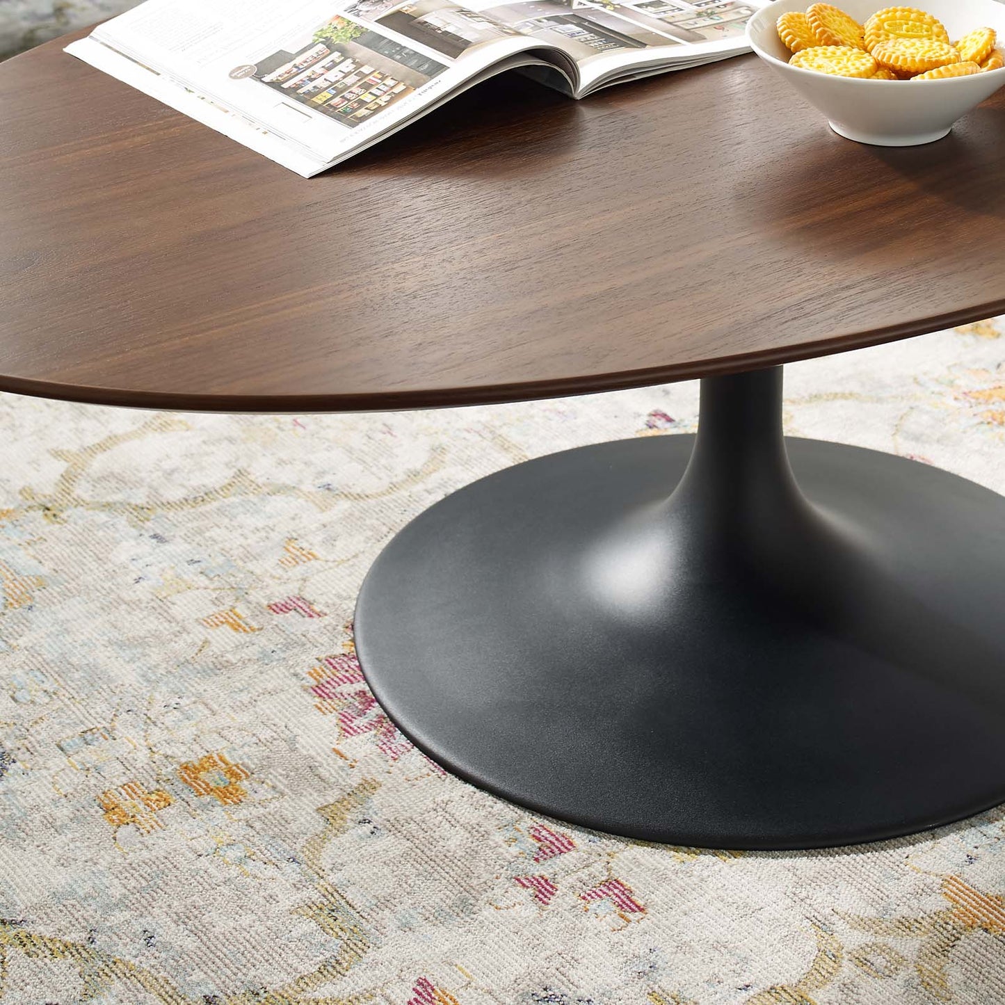 Lippa 48" Oval-Shaped Walnut Coffee Table, Wood Metal Steel, Black Walnut Brown, 17491