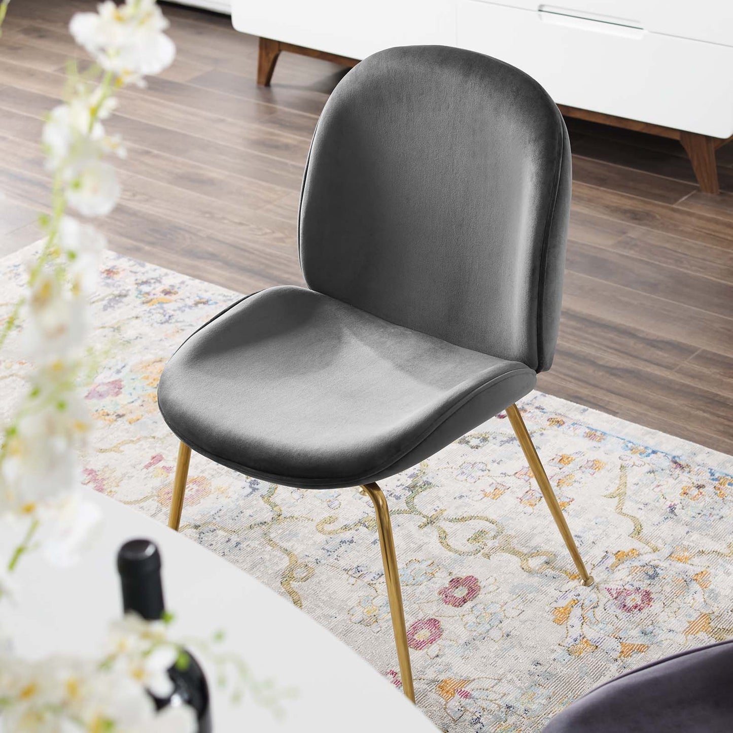 Scoop Gold Stainless Steel Leg Performance Velvet Dining Chair, Velvet Fabric Stainless Steel Metal, Grey Gray, 17502