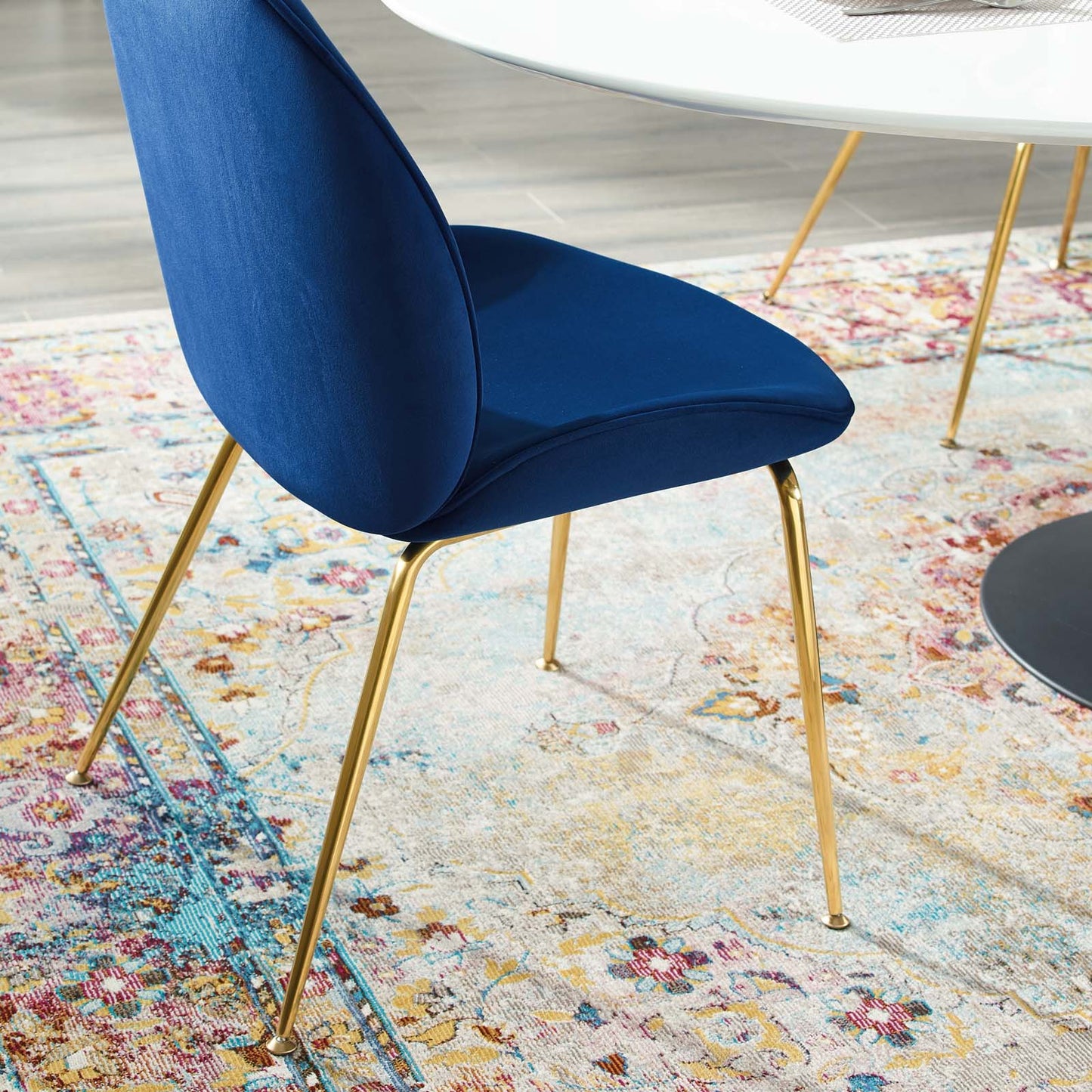 Scoop Gold Stainless Steel Leg Performance Velvet Dining Chair, Velvet Fabric Stainless Steel Metal, Navy Blue, 17503