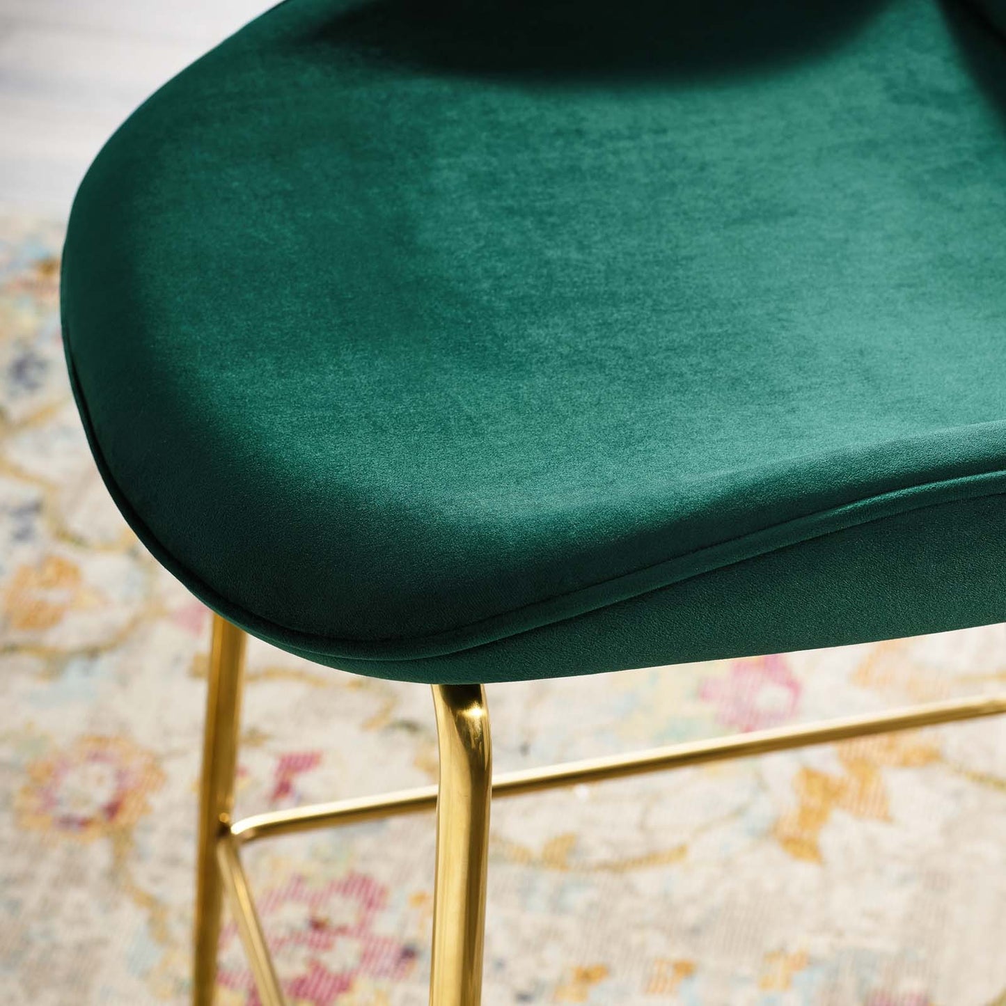 Scoop Gold Stainless Steel Leg Performance Velvet Counter Stool, Velvet Fabric Metal Steel, Green, 17505