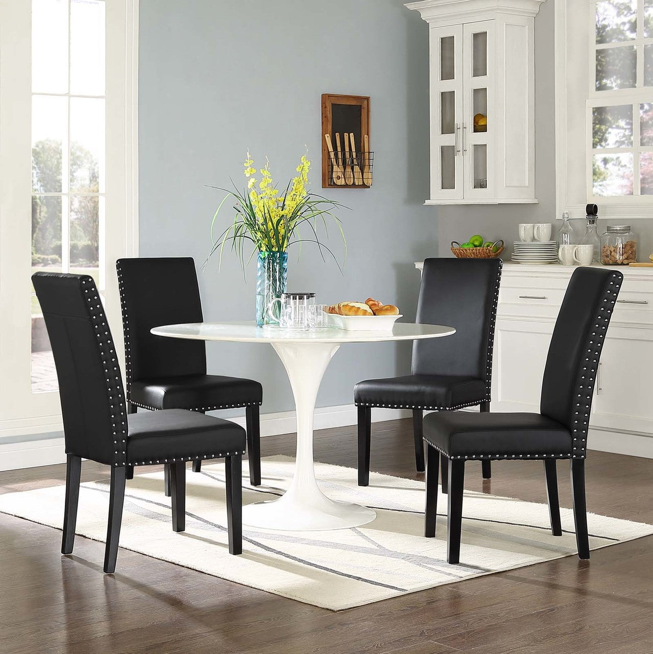 Parcel Dining Side Chair Vinyl Set of 4, Faux Vinyl Leather, Black 15478