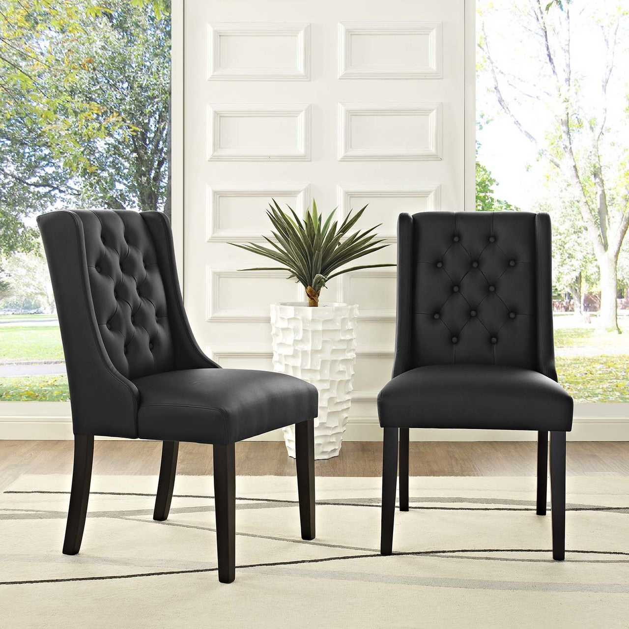 Baronet Dining Chair Vinyl Set of 2, Faux Vinyl Leather, Black 15480