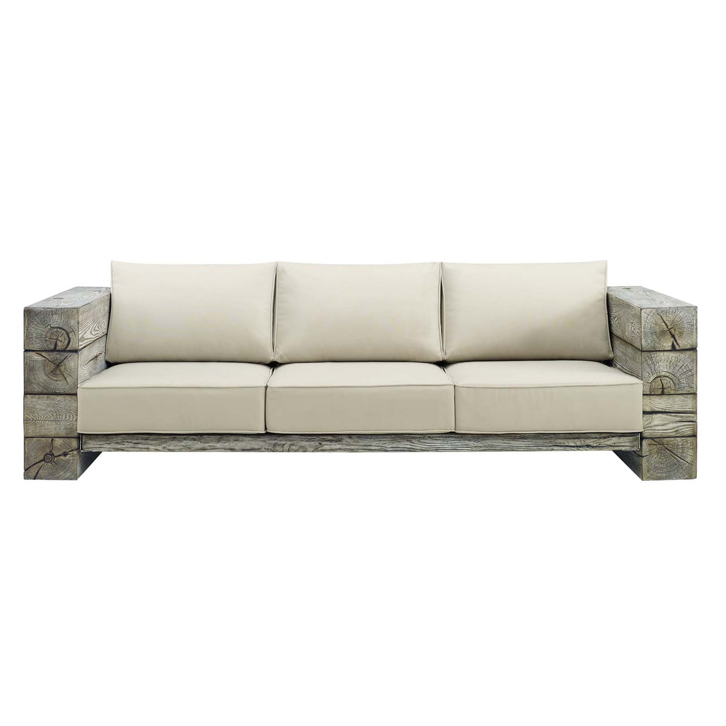 Manteo Rustic Coastal Outdoor Patio Sofa, Faux Simulate Wood, Beige, 18076