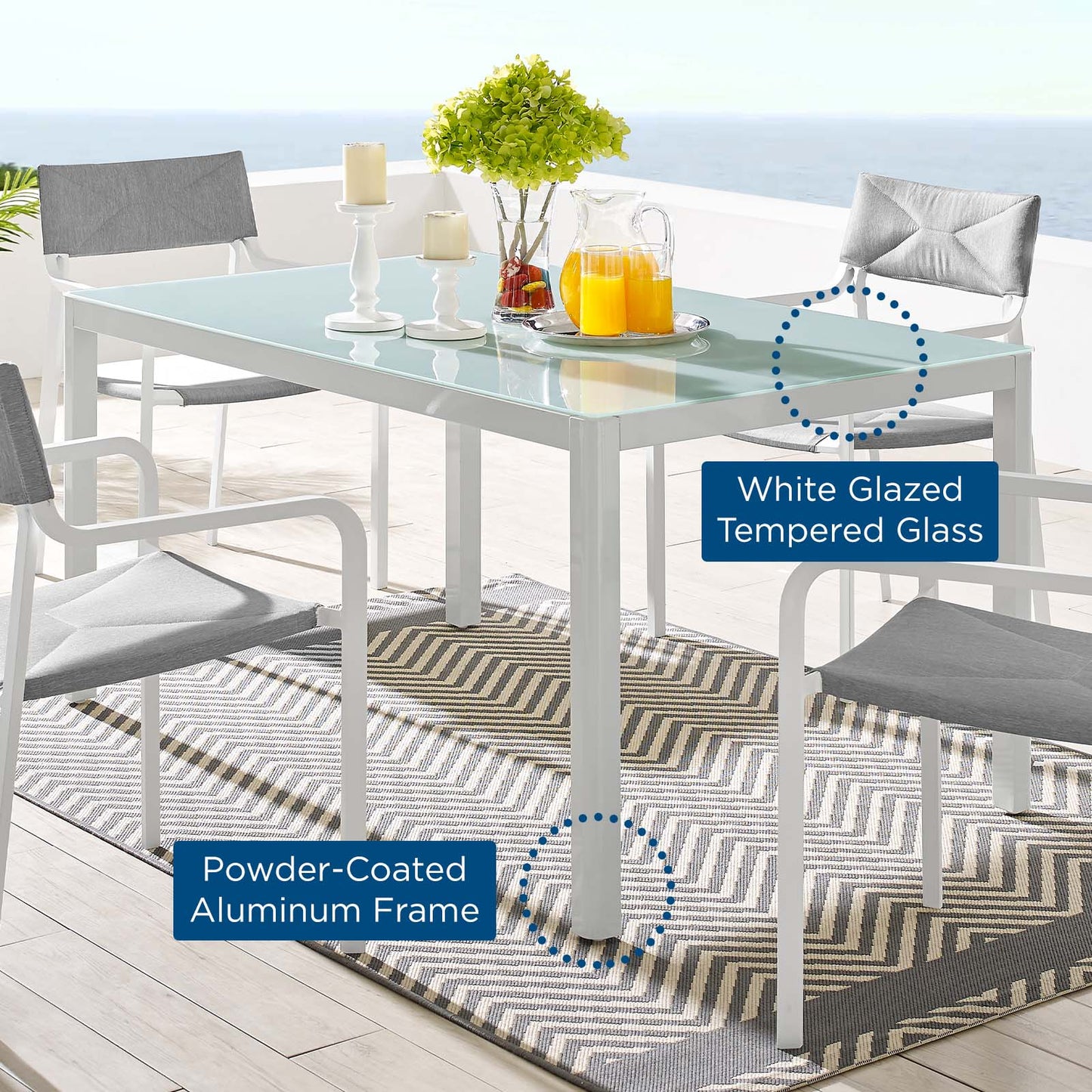 Raleigh 59" Outdoor Patio Aluminum Dining Table, Aluminum, Metal, Steel, White, 18227