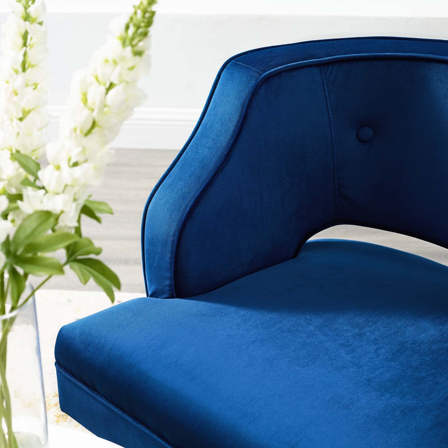 Traipse Button Tufted Open Back Performance Velvet Armchair, Velvet Fabric, Navy Blue, 17845