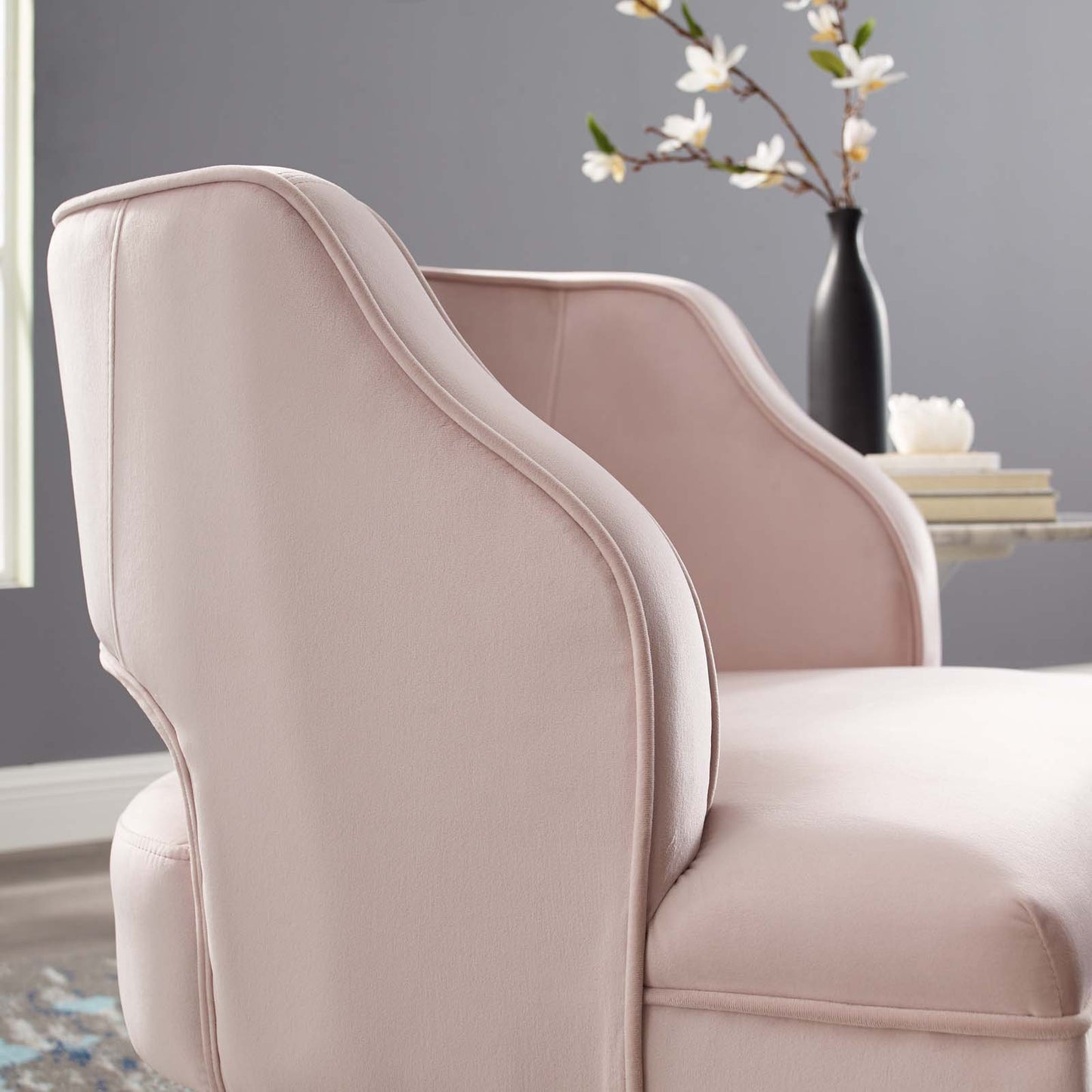 Traipse Button Tufted Open Back Performance Velvet Armchair, Velvet Fabric, Pink, 17846