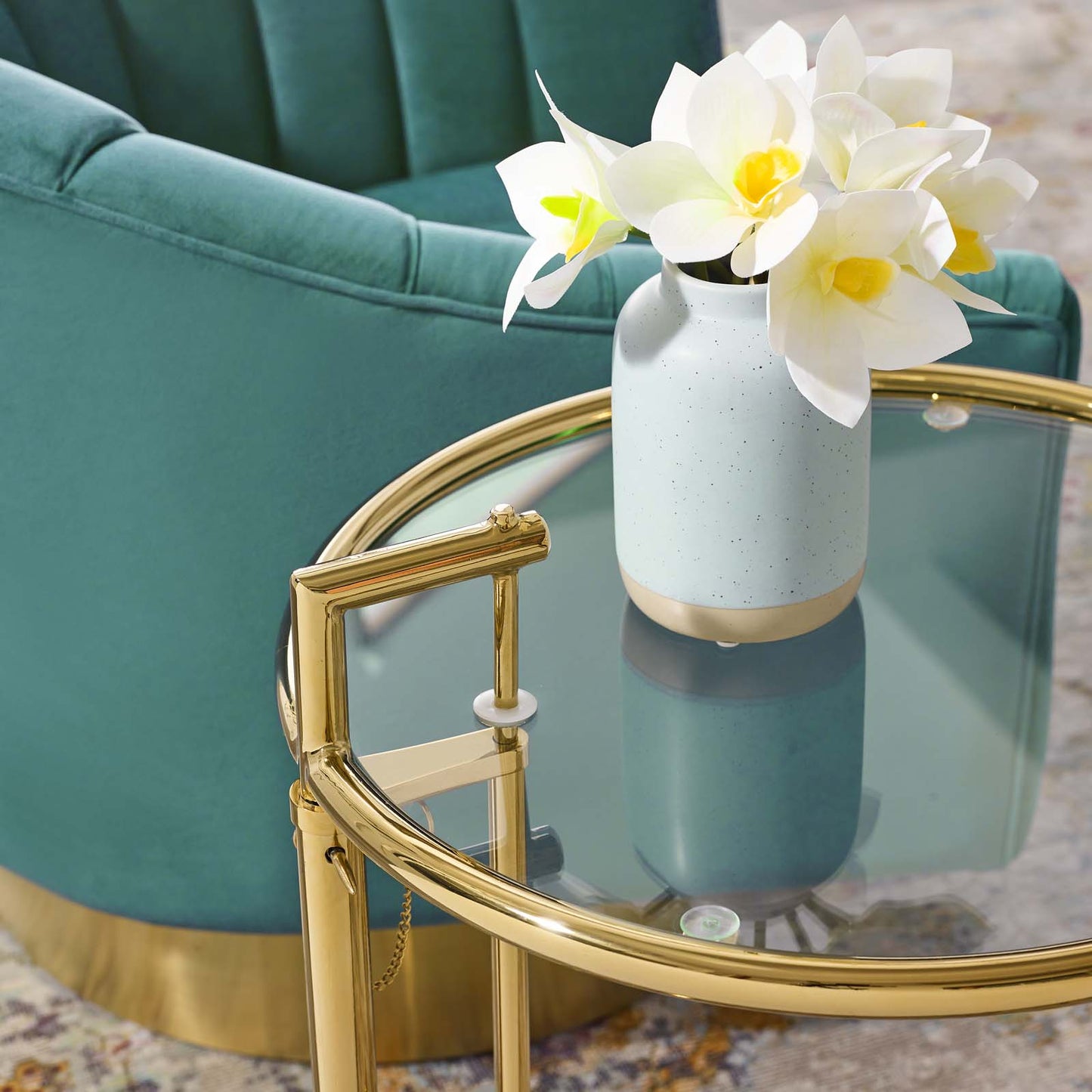 Eileen Gold Stainless Steel End Table, Glass Metal Steel, Gold, 17513