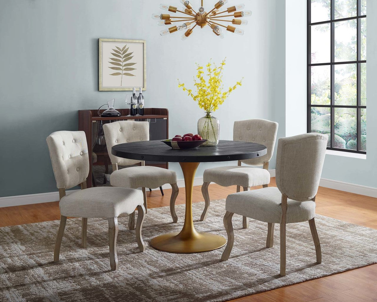 Drive 48" Round Wood Top Dining Table, Wood Metal Steel, Black Gold 15878