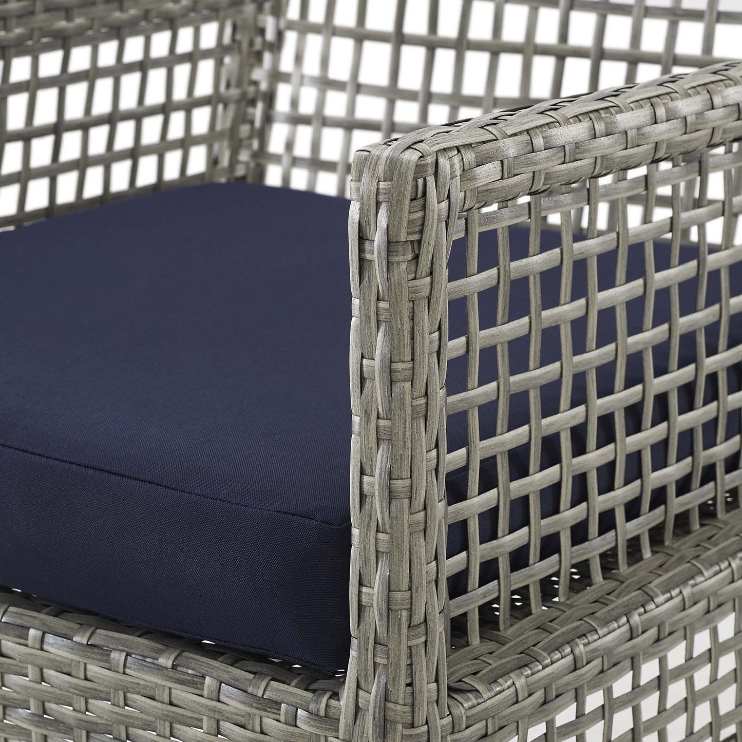 Aura Dining Armchair Outdoor Patio Wicker Rattan Set of 4, Fabric Rattan Wicker, Grey Gray Navy Blue, 17514
