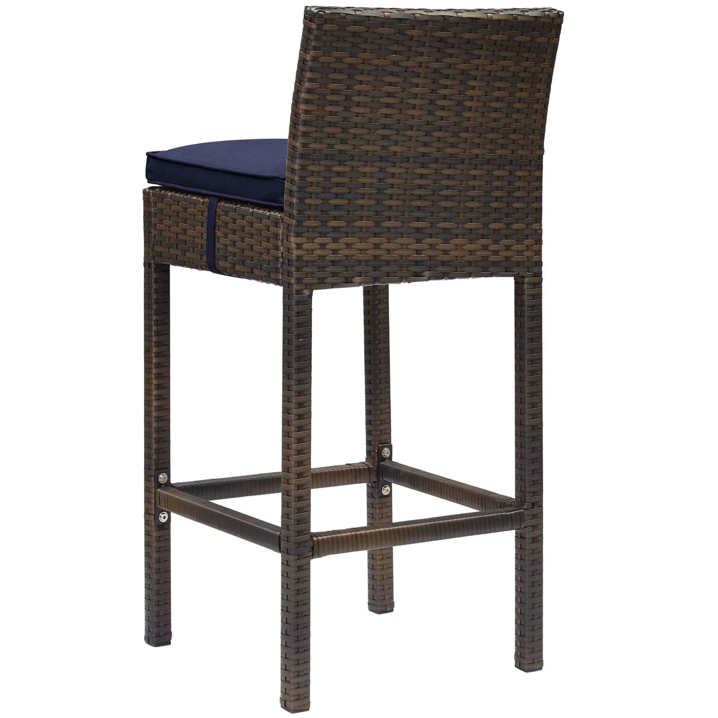 Conduit Bar Stool Outdoor Patio Wicker Rattan Set of 4, Fabric Rattan Wicker, Brown Navy Blue, 17532