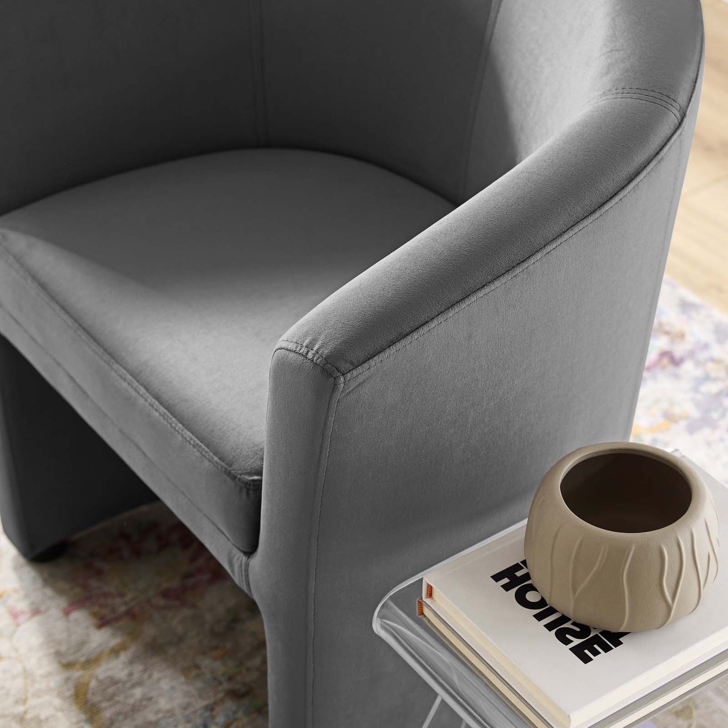 Divulge Performance Velvet Arm Chair and Ottoman Set, Velvet Fabric, Grey Gray, 18006