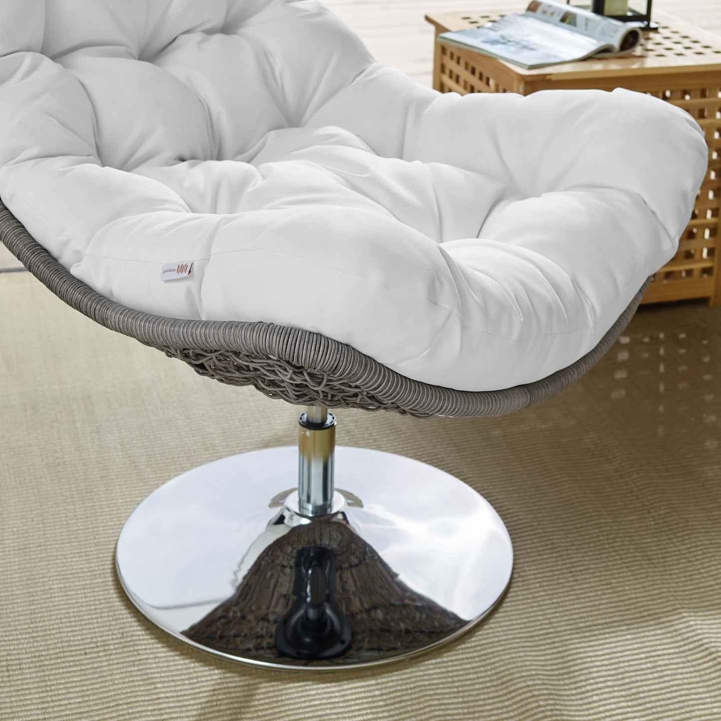Brighton Wicker Rattan Outdoor Patio Swivel Lounge Chair, Rattan Wicker Fabric Metal, White, 18011