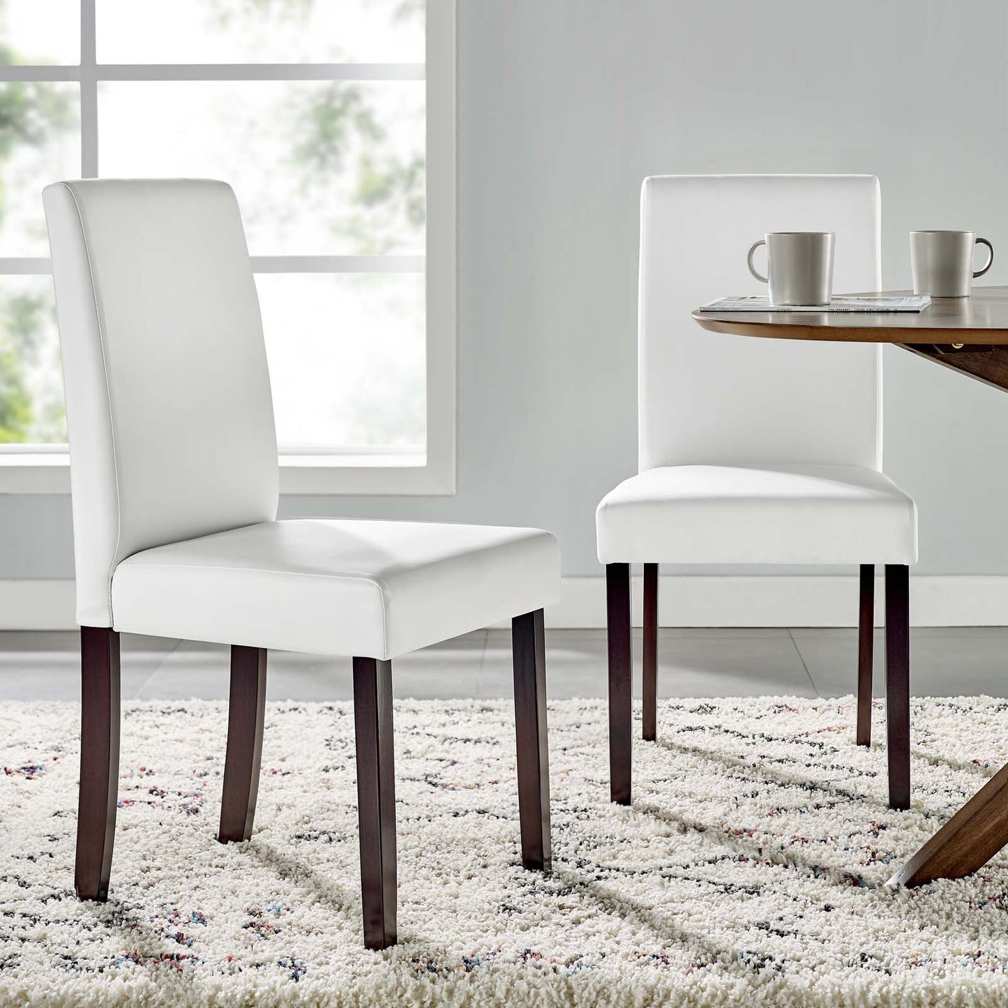 Prosper Faux Leather Dining Side Chair Set of 2, Faux Leather, Wood, White, 18232