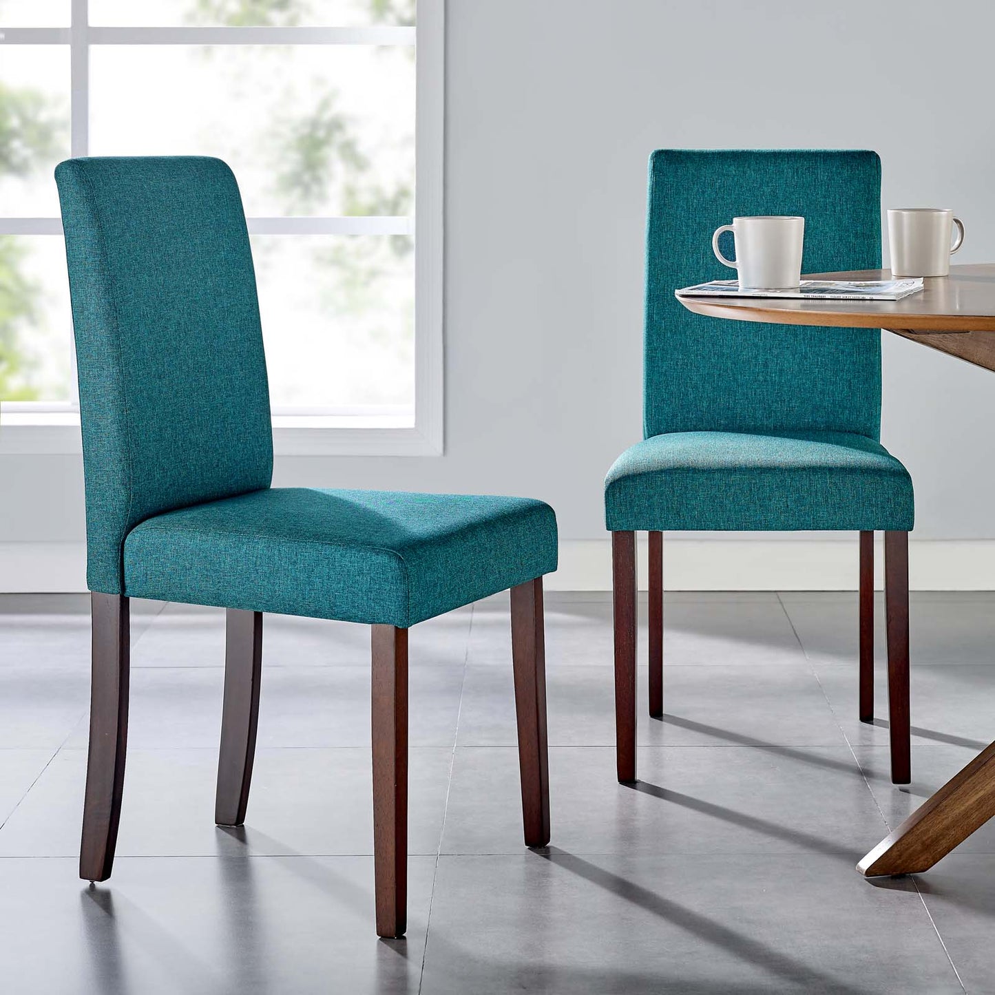 Prosper Upholstered Fabric Dining Side Chair Set of 2, Fabric, Wood, Teal Blue, 18236