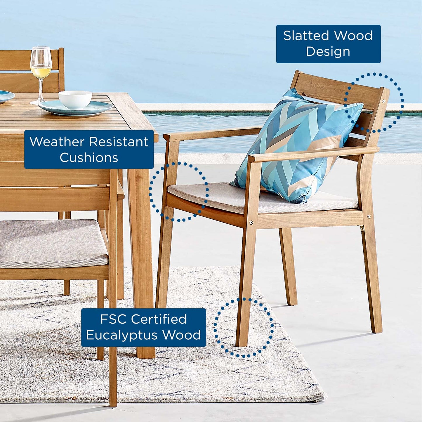 Viewscape Outdoor Patio Ash Wood Dining Armchair, Wood, Brown Natural Taupe Gray, 18302