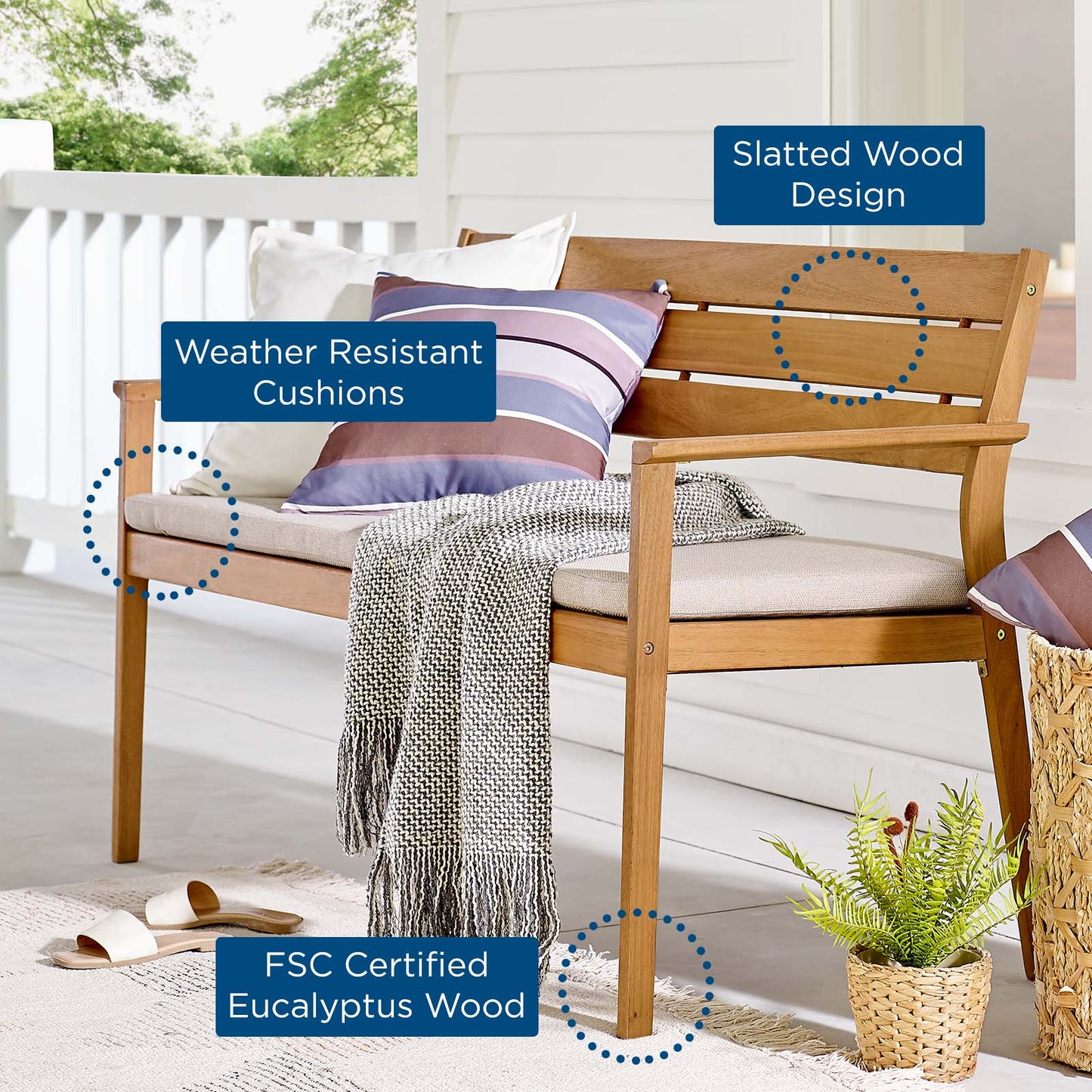 Viewscape Outdoor Patio Ash Wood Loveseat, Wood, Brown Natural Taupe Gray, 18305