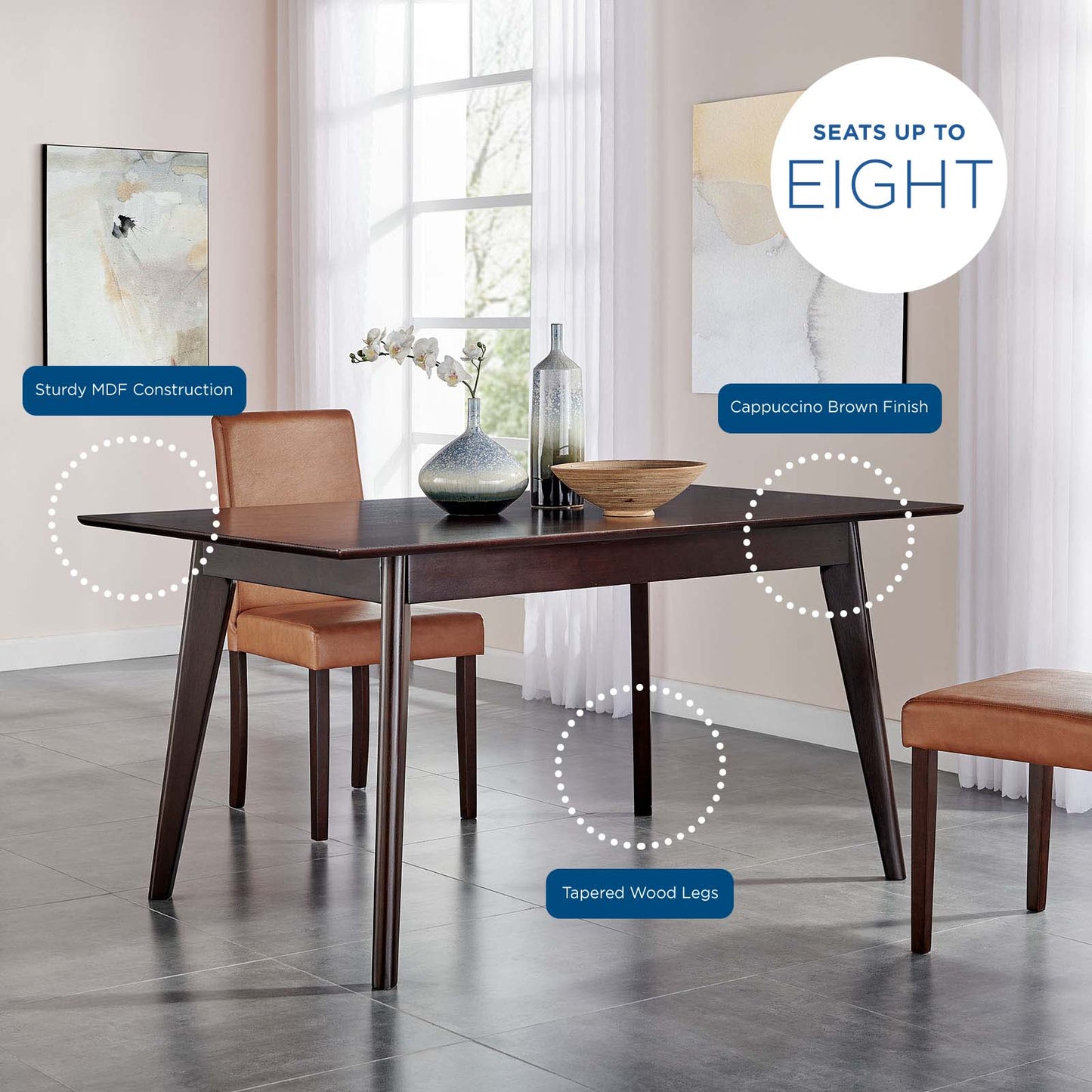 Oracle 59" Rectangle Dining Table, Wood, Drak Brown, 18345
