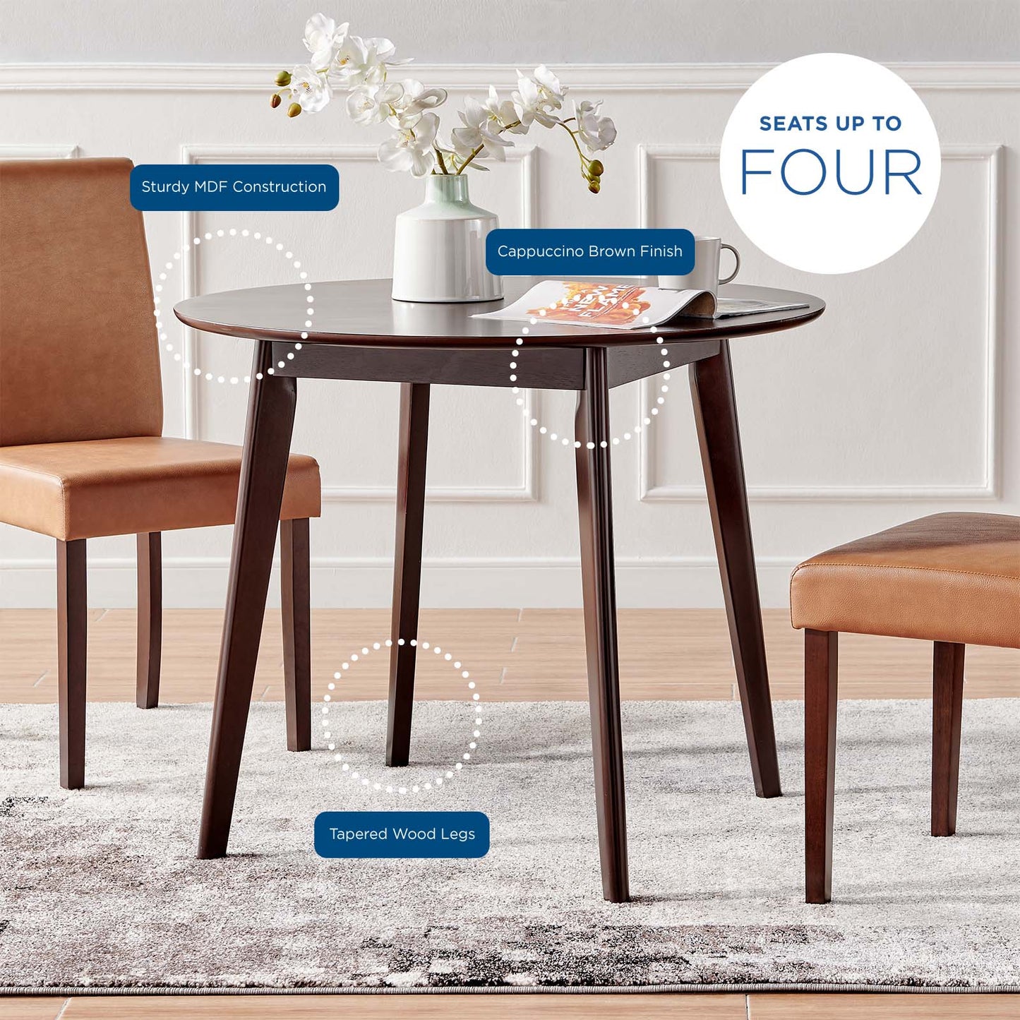Vision 35" Round Dining Table, Wood, Drak Brown, 18347