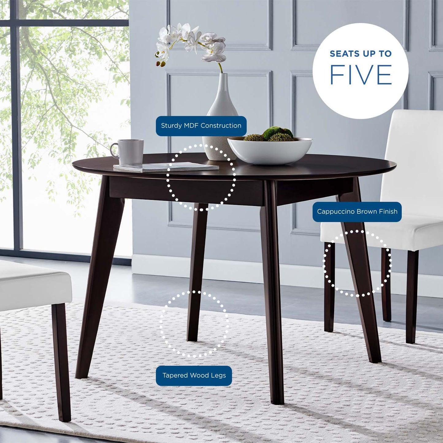 Vision 45" Round Dining Table, Wood, Drak Brown, 18349