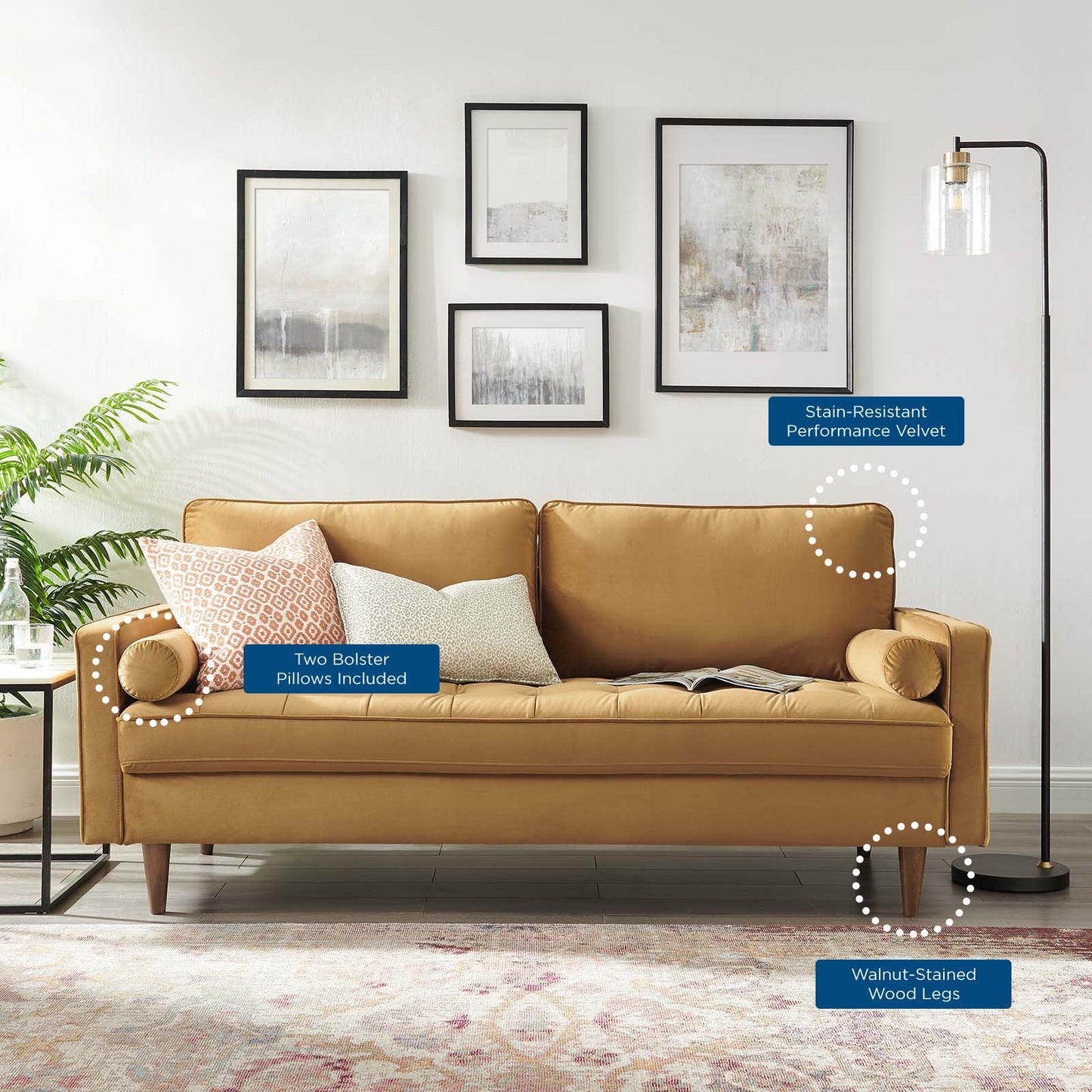 Valour Performance Velvet Sofa, Velvet, Brown, 18362