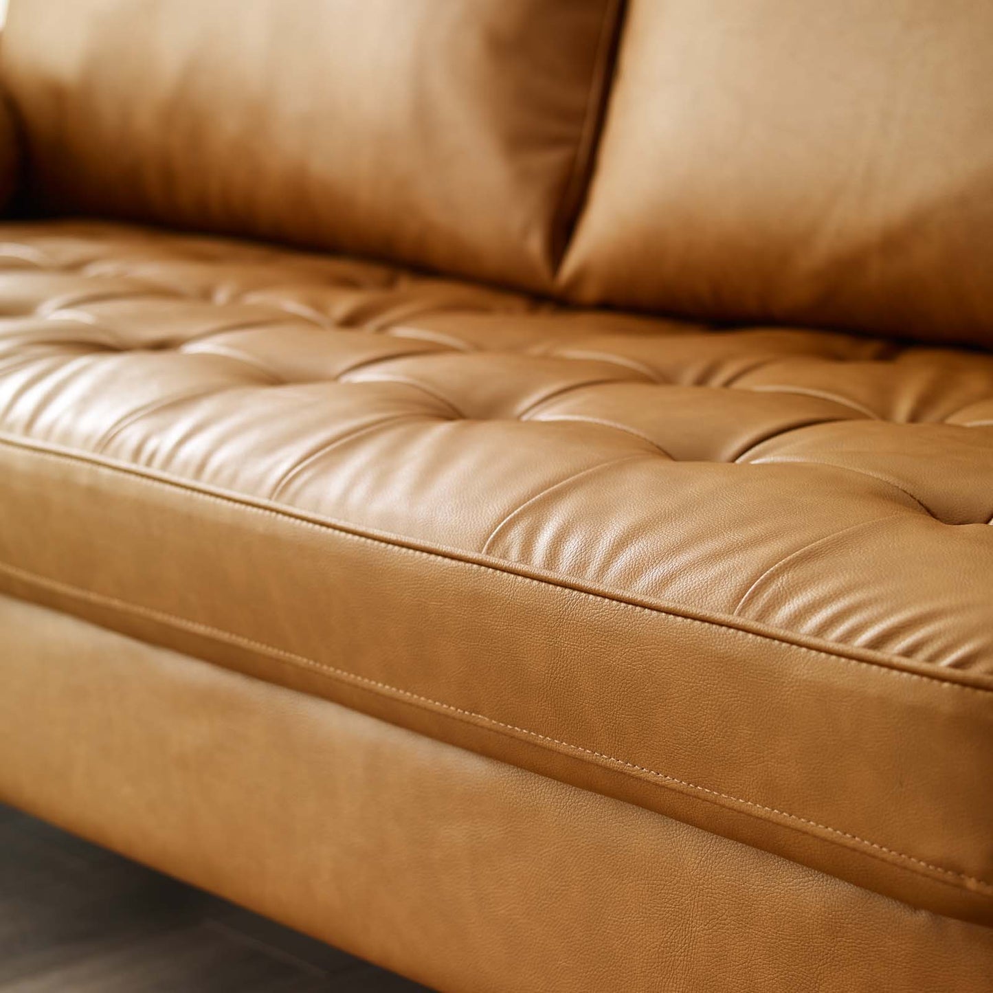 Valour Upholstered Faux Leather Sofa, Faux Leather, Tan Brown, 18083