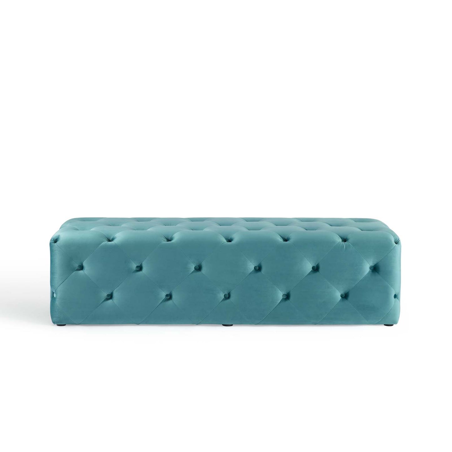 Amour 60" Tufted Button Entryway Performance Velvet Bench, Velvet, Blue, 18380