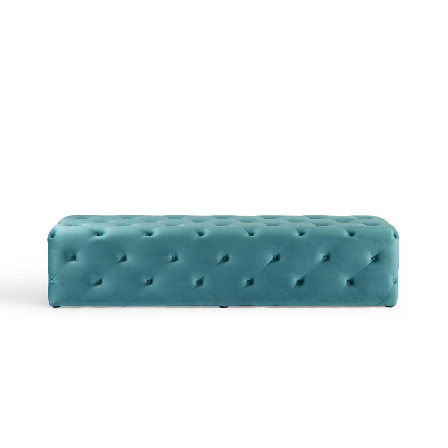 Amour 72" Tufted Button Entryway Performance Velvet Bench, Velvet, Blue, 18386