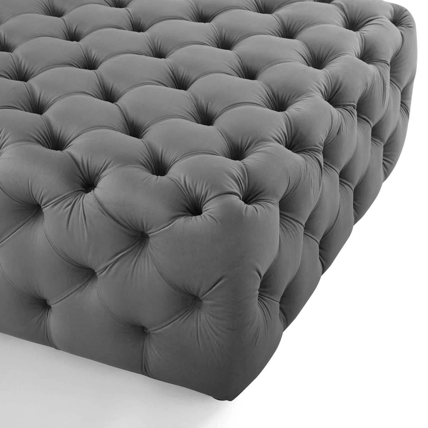 Amour Tufted Button Large Square Performance Velvet Ottoman, Velvet, Grey Gray, 18389