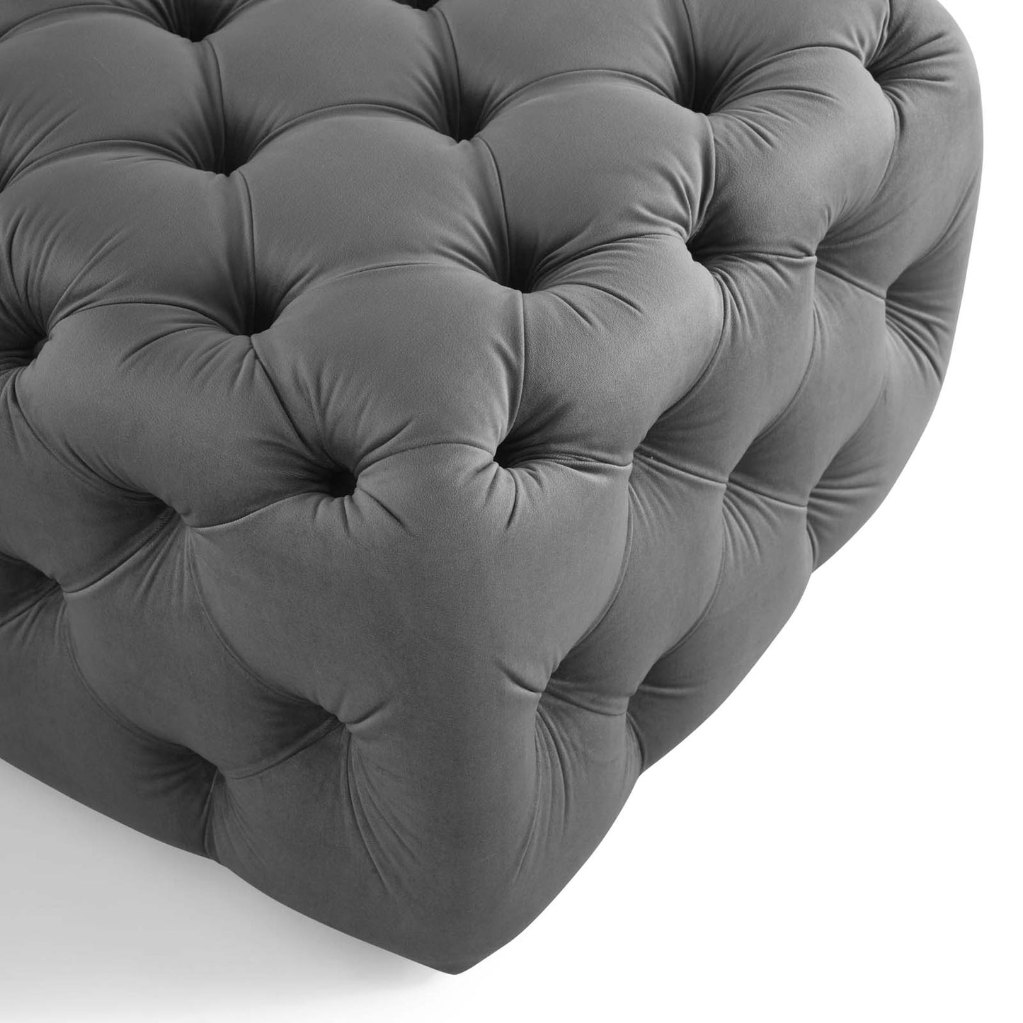Amour Tufted Button Square Performance Velvet Ottoman, Velvet, Grey Gray, 18395