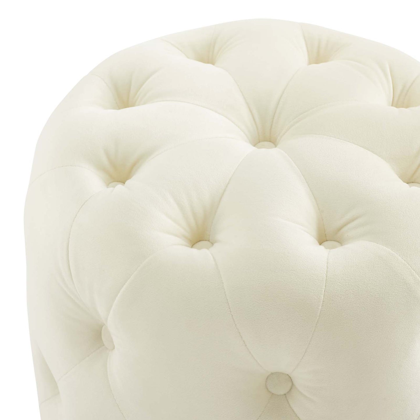 Amour Tufted Button Round Performance Velvet Ottoman, Velvet, Ivory White, 18402
