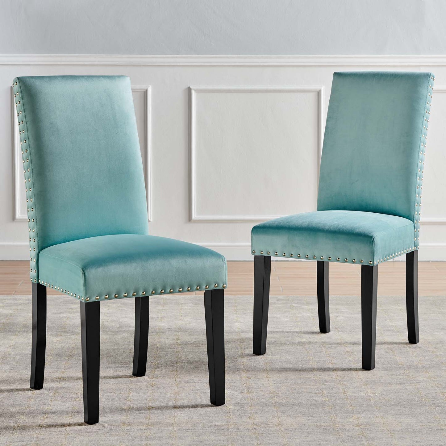 Parcel Performance Velvet Dining Side Chairs - Set of 2, Velvet, Wood, Blue, 18409