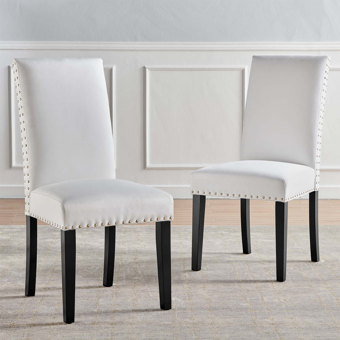 Parcel Performance Velvet Dining Side Chairs - Set of 2, Velvet, Wood, White, 18413