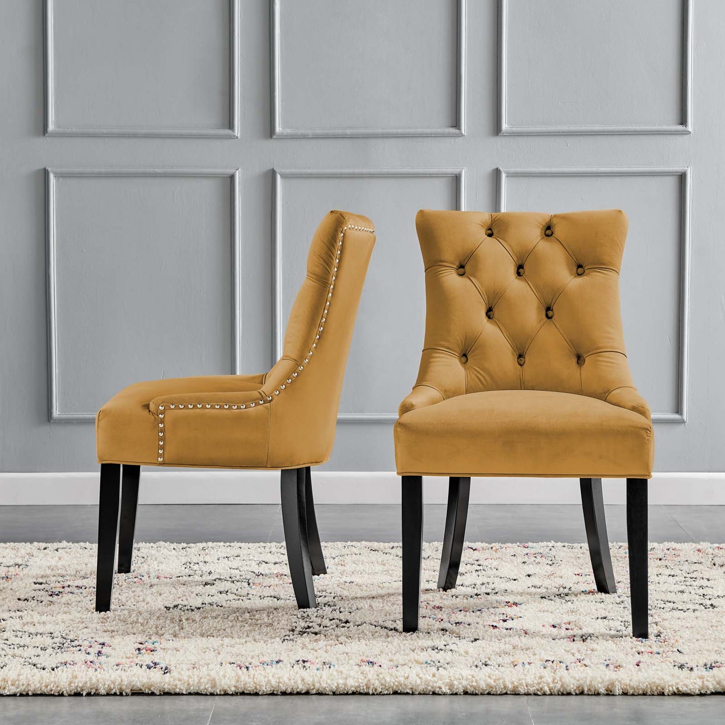 Regent Tufted Performance Velvet Dining Side Chairs - Set of 2, Velvet, Wood, Brown, 18415