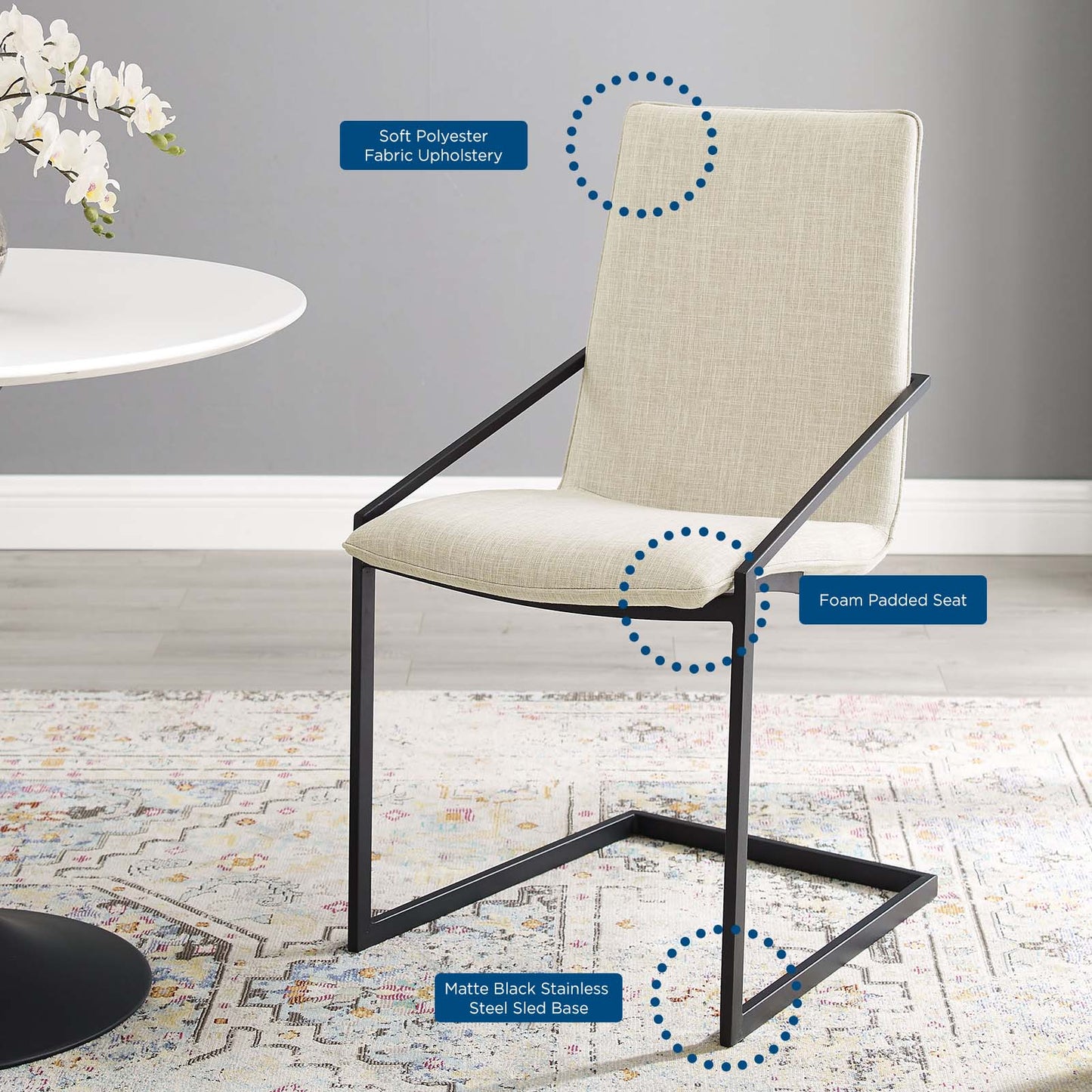 Pitch Upholstered Fabric Dining Armchair, Fabric, Metal Steel, Black Beige, 18488