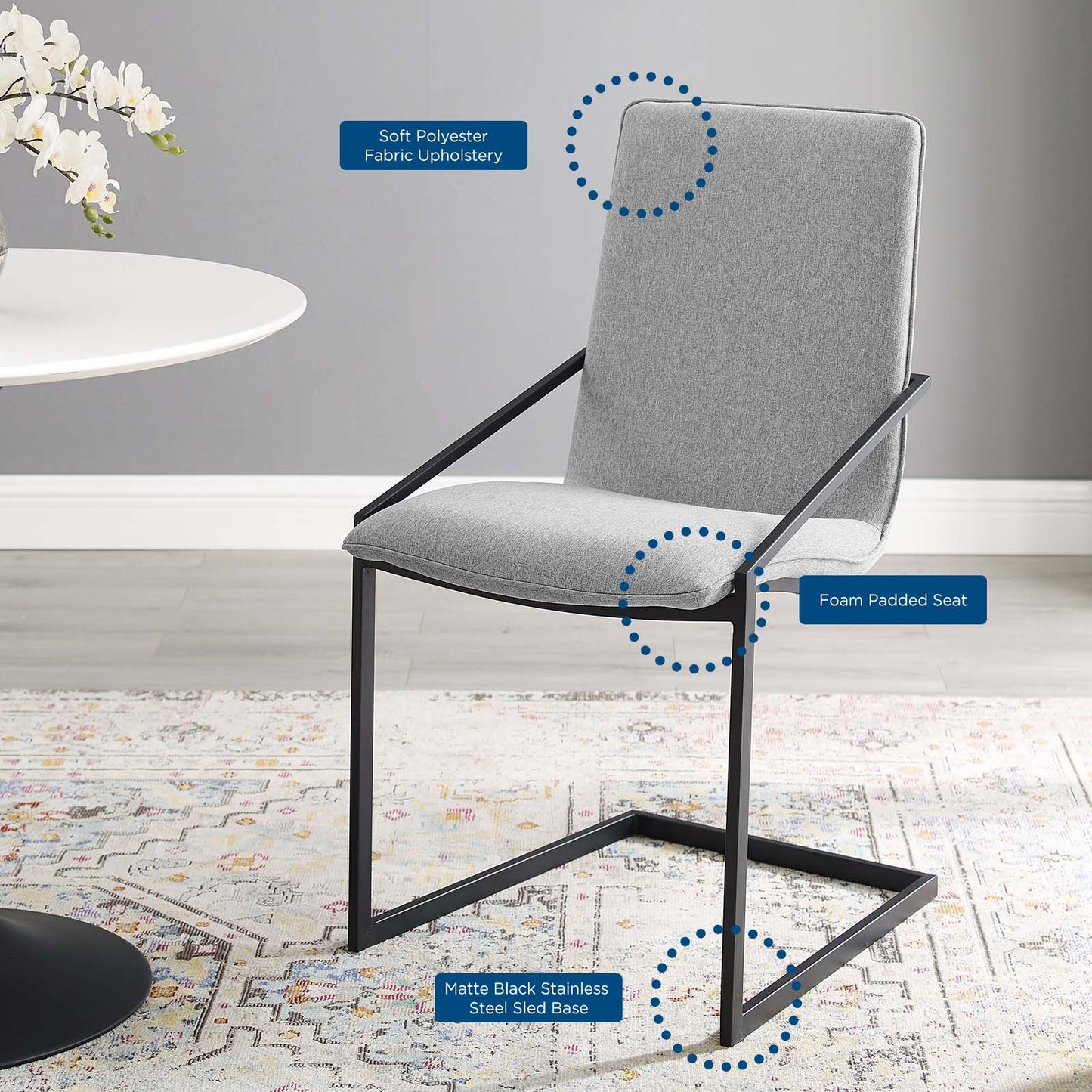 Pitch Upholstered Fabric Dining Armchair, Fabric, Metal Steel, Black Grey Gray, 18490