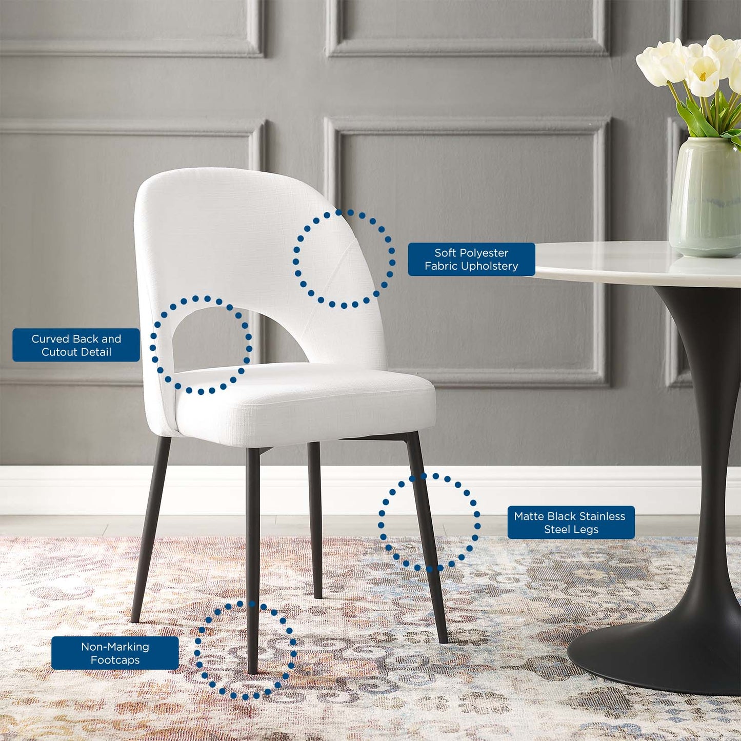 Rouse Upholstered Fabric Dining Side Chair, Fabric, Black White, 18495