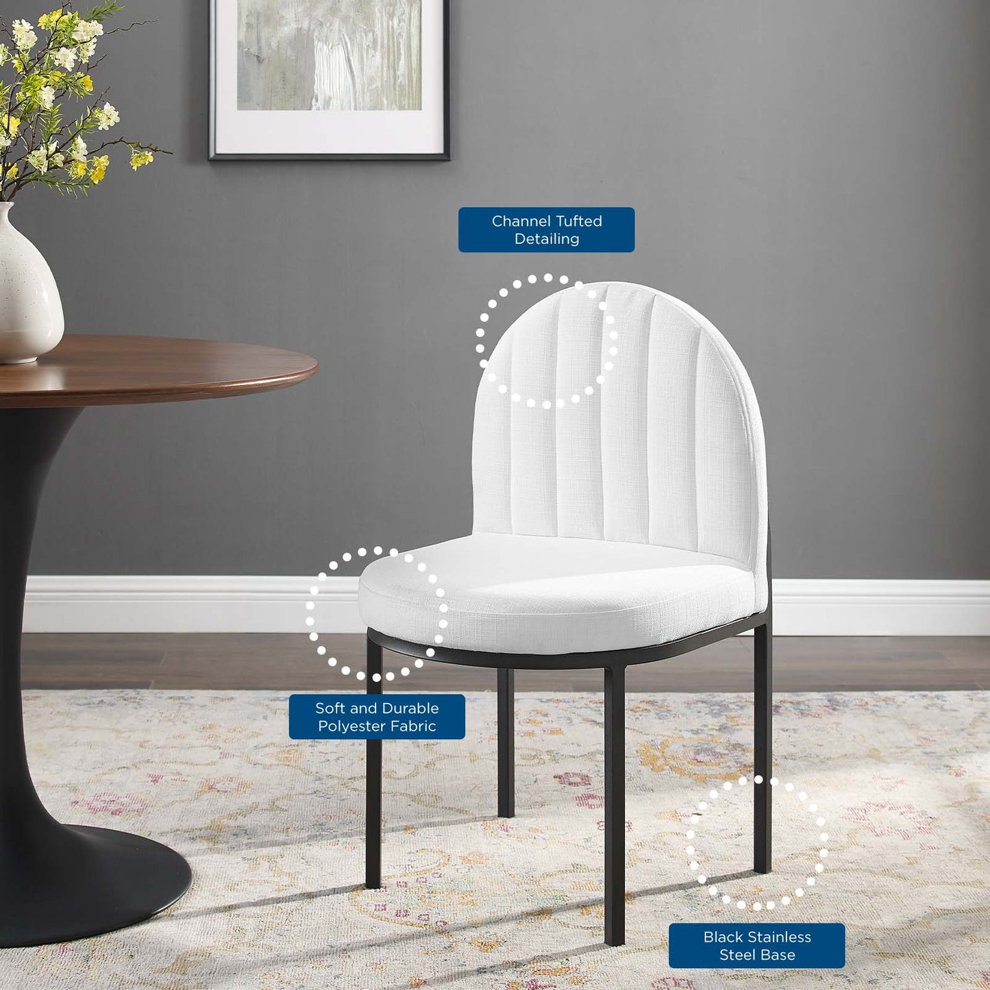 Isla Channel Tufted Upholstered Fabric Dining Side Chair, Fabric, Black White, 18502