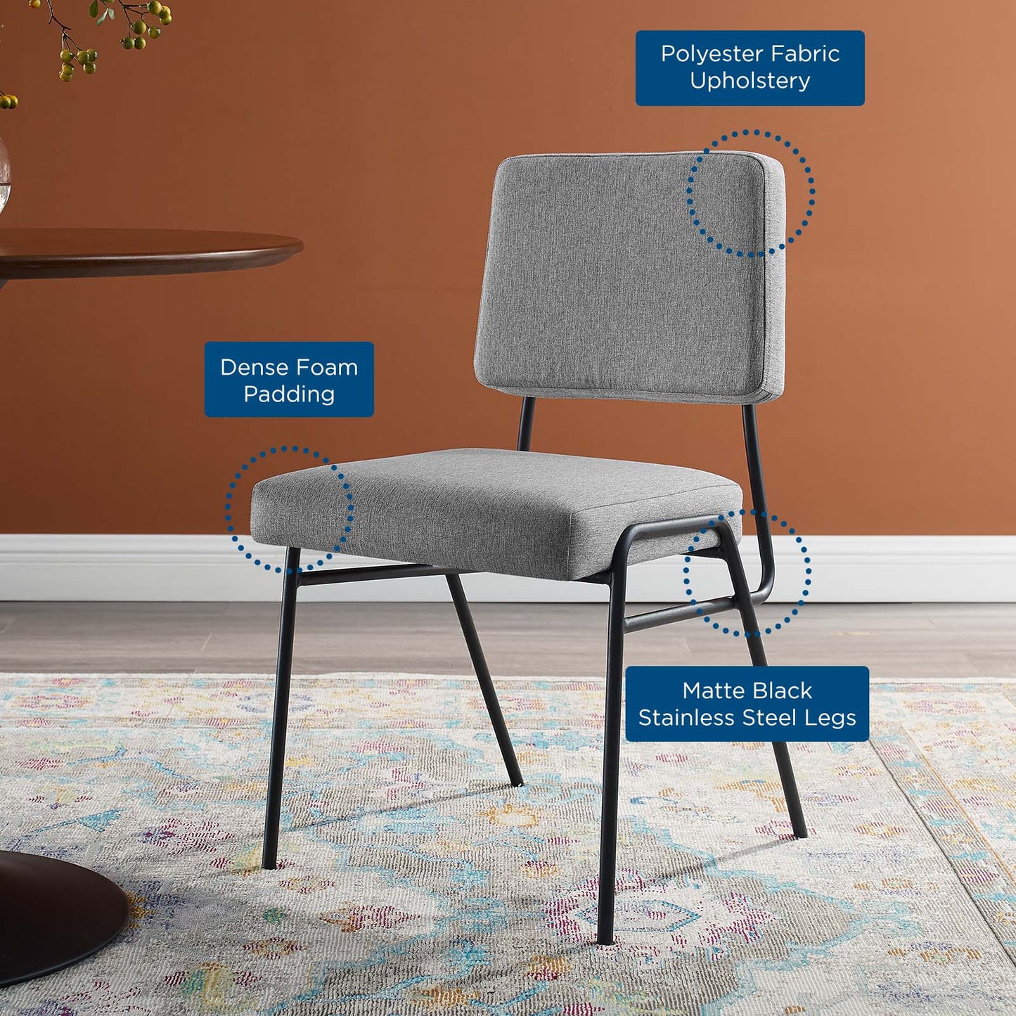 Craft Upholstered Fabric Dining Side Chair, Fabric, Metal Steel, Black Grey Gray, 18509