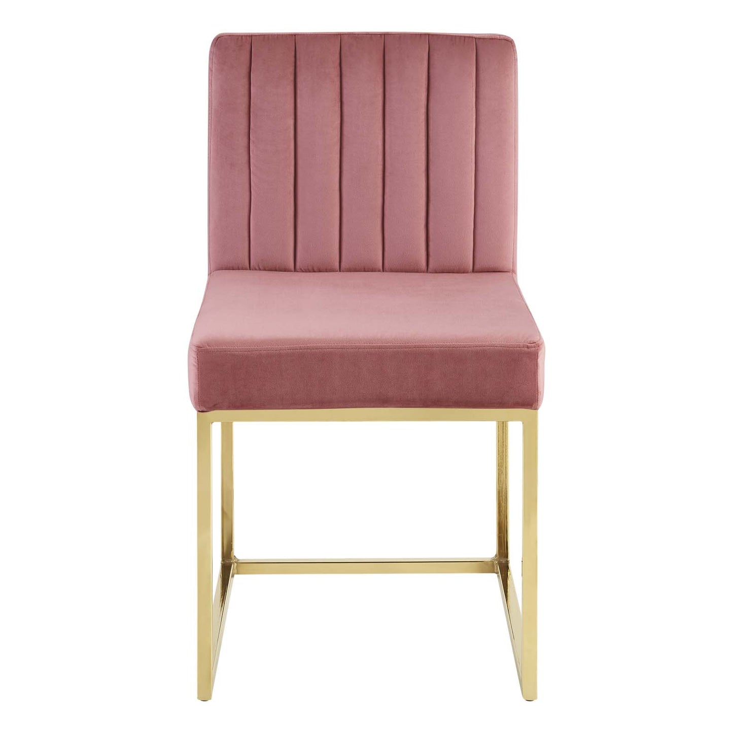Carriage Channel Tufted Sled Base Performance Velvet Dining Chair, Velvet, Metal Steel, Gold Pink, 18512